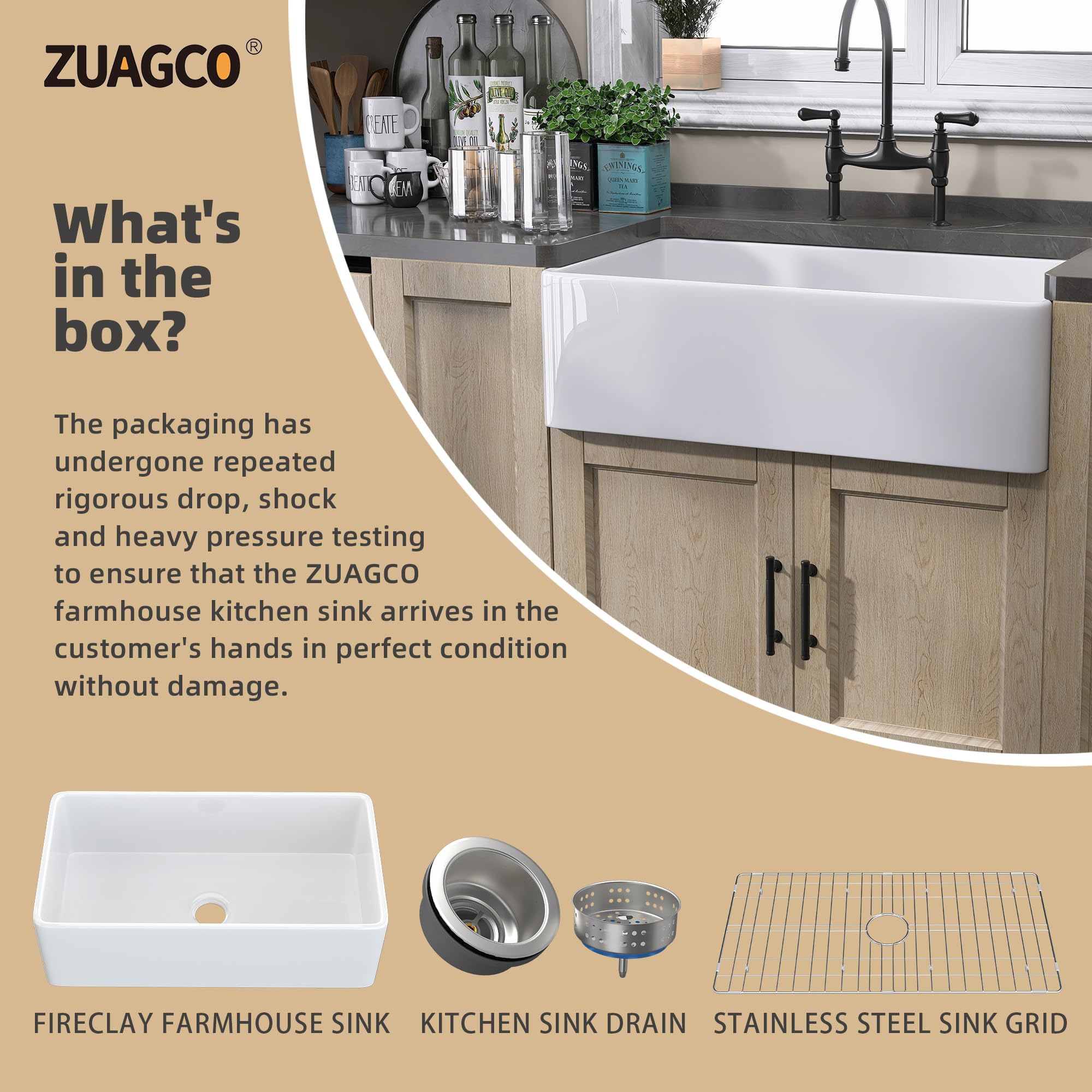 33x20 Inch White Fireclay Farmhouse Sink - Undermount Single Bowl Apron Kitchen Sink with Large Capacity & Accessories | Perfect for Rustic Kitchens, Modern Farmhouse Decor & High-End Renovations