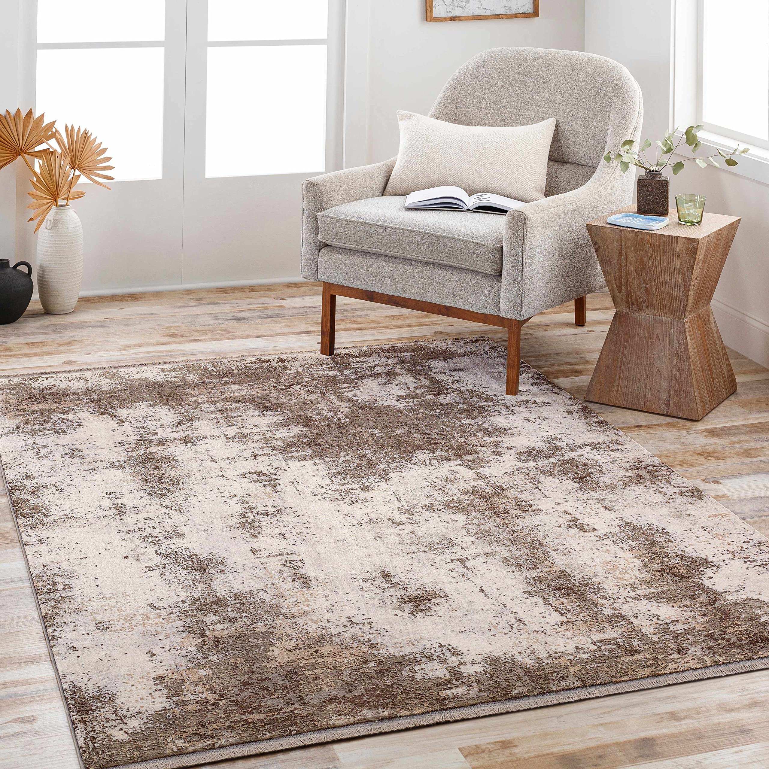 Hauteloom Mahikeng Modern Area Rug for Living Room & Bedroom - Soft Black & Gray Carpet 6'7