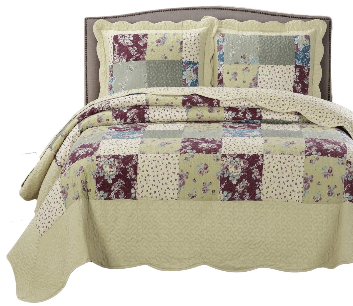 5-Piece Twin Size Bedspread Set - Tania Printed Quilted Wrinkle-Free Microfiber Bedding Includes 2 Coverlets & 3 Sheet Sets - Perfect for Guest Rooms, Dorms & Cozy Bedroom Decor