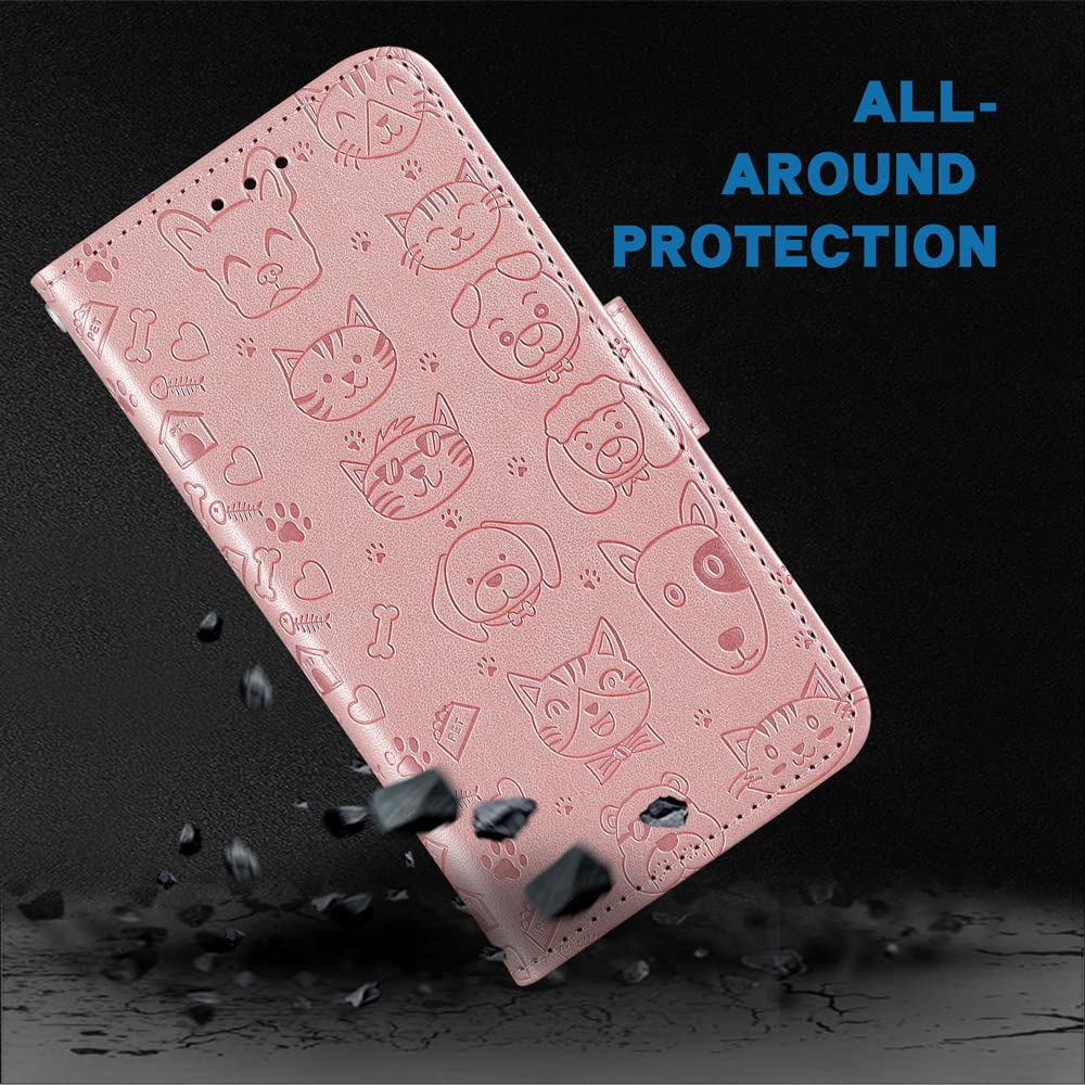 Leather Wallet Case for Moto Z Play - Card Holder & Stand (Rose Gold) - Perfect for Work & Travel