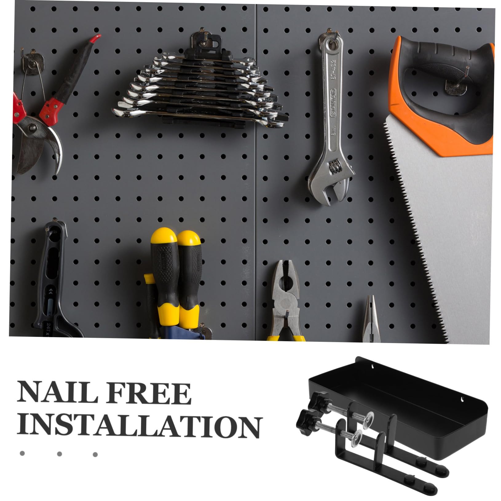 WOONEKY Peg Board Storage Holder - No Drill Wall Organizer for Pantry, Garage & Workshop - 1 Set Pegboard Hooks & Shelves for Home Organization