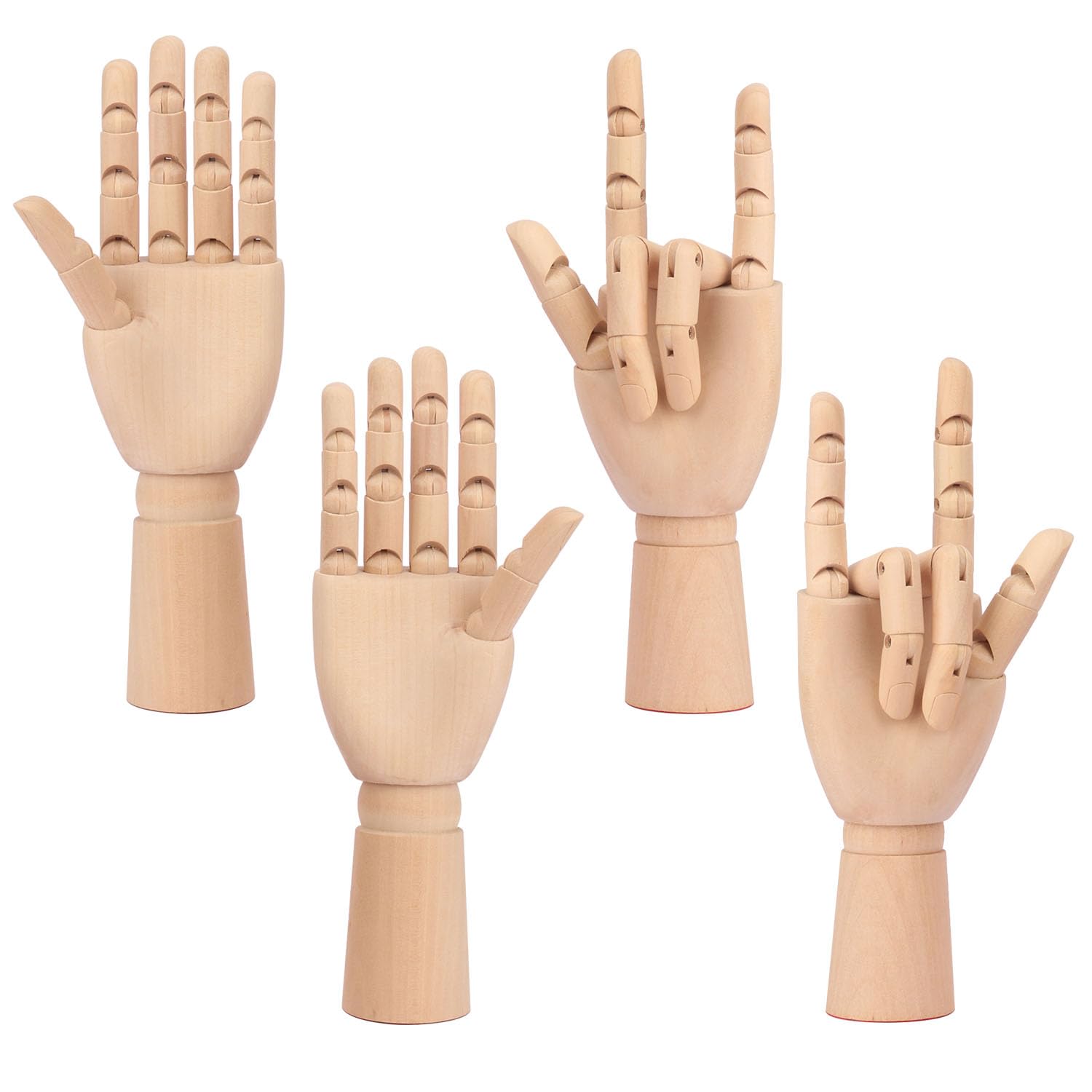 Kukmakri 4-Piece 10 Inch Wooden Hand Mannequin Set for Drawing - Left & Right Hands - Sketching Model for Artists, Students & Professionals - Perfect Art Supplies & Home Office Desk Decor (Great for Figure Drawing Practice & Creative Display)