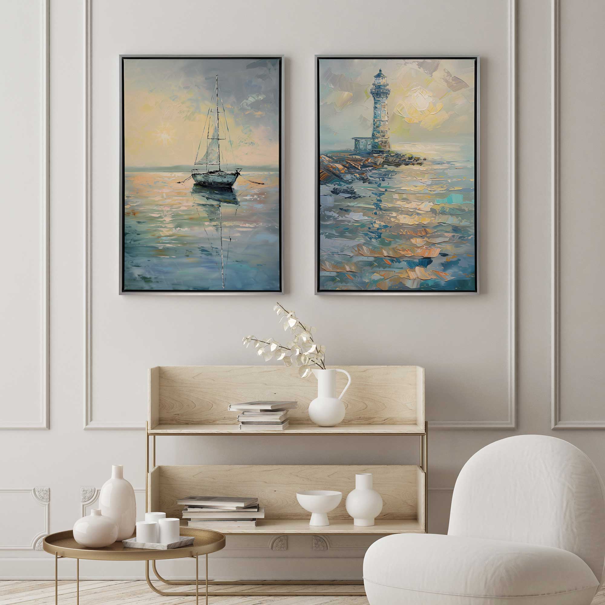 Harbor Glow Set of 2 Canvas Wall Art Prints - Coastal Beach Decor for Living Room, Bedroom & Office