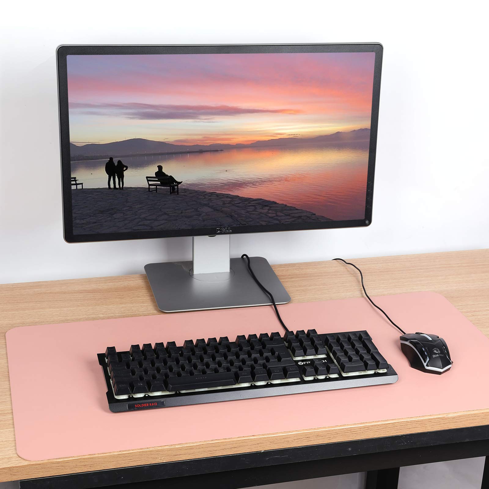 Premium Aelfox Cork & Leather Desk Pad - Double-Sided Natural Office Desk Mat with Stitched Edges, Waterproof Large Extended Mouse Pad (31.5