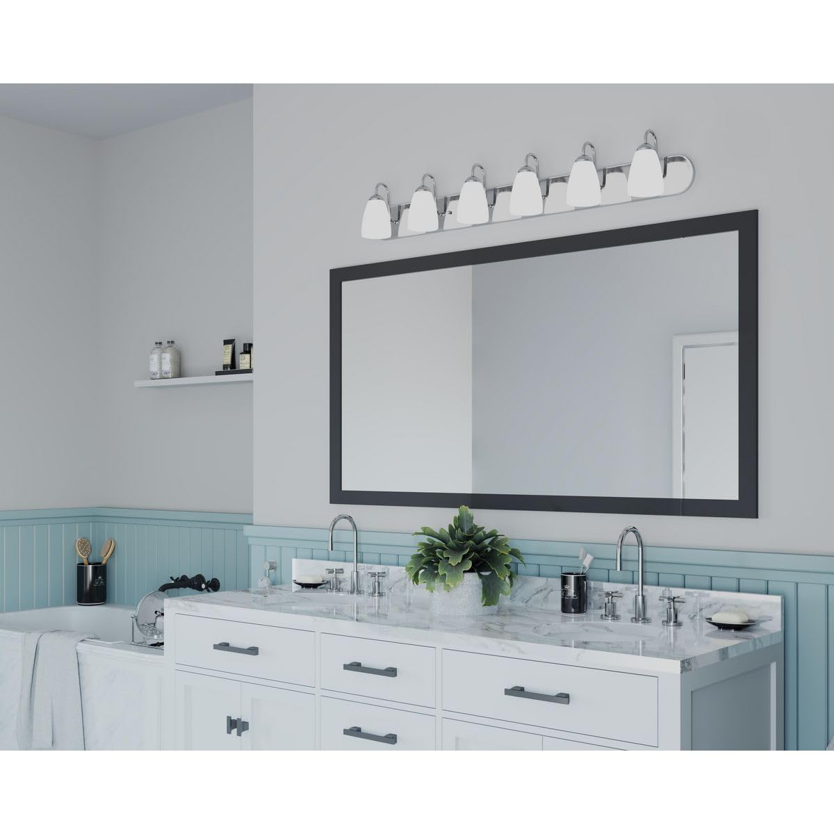 6-Light Brushed Nickel Bathroom Vanity Light with Etched Glass - Elegant Traditional Style for Bathroom, Powder Room, and Dressing Area Lighting