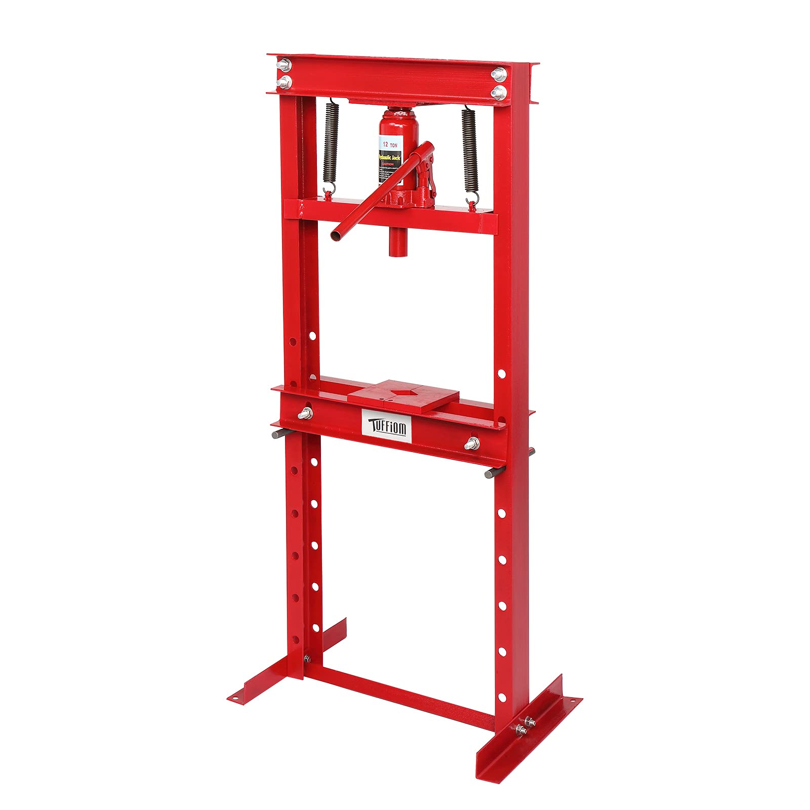 12 Ton Hydraulic Shop Press - Heavy Duty H-Frame Steel Floor Press with Press Plates & Adjustable Height Workbench for Automotive Repair, Metalworking & Garage Use (Red)