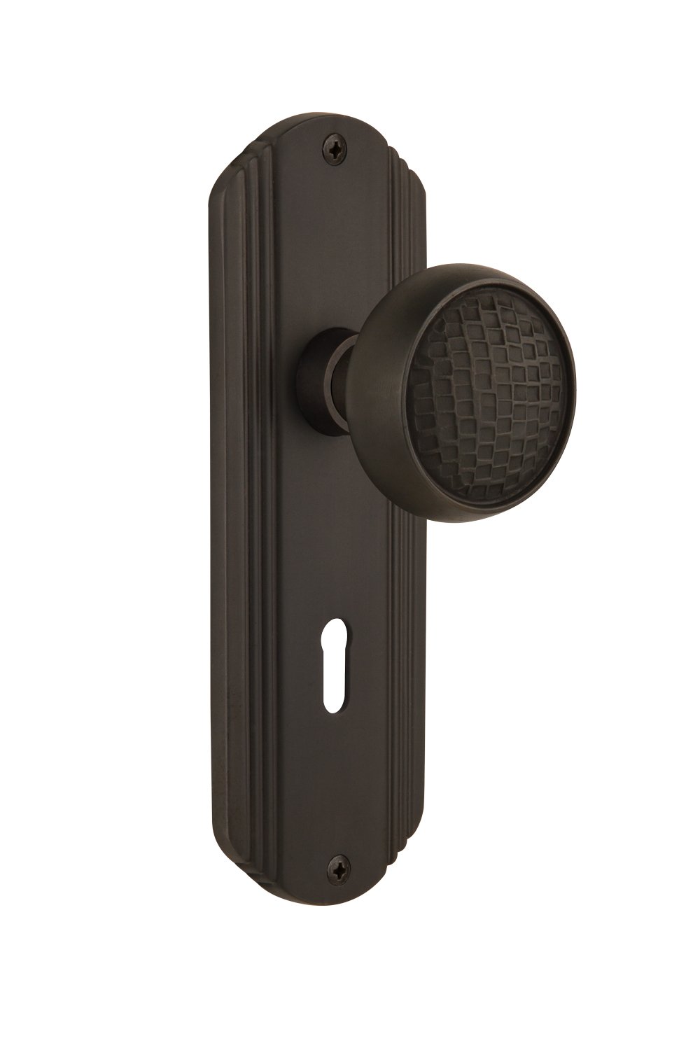 Vintage Style Deco Plate with Keyhole Craftsman Knob - Double Dummy Door Hardware in Oil-Rubbed Bronze Finish | Perfect for Farmhouse, Cottage & Craftsman Style Home Decor