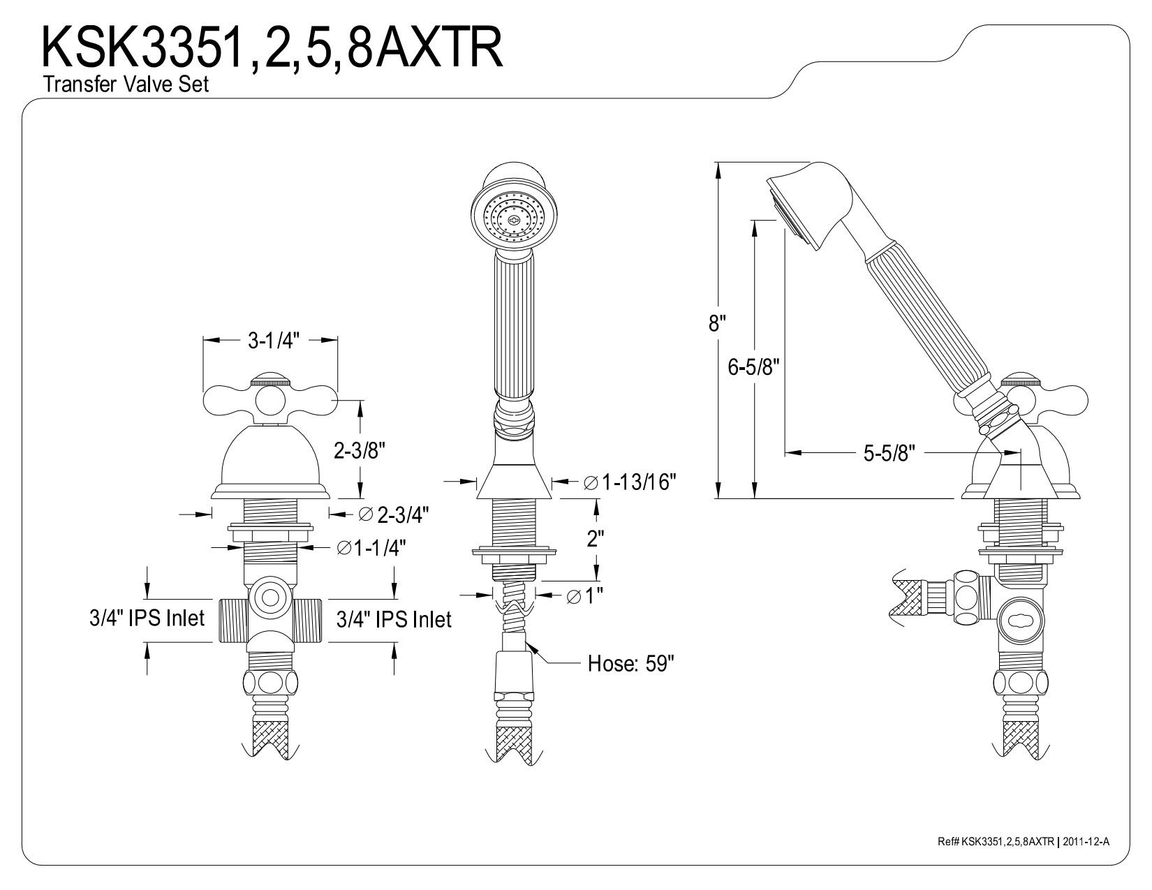 Kingston Brass KSK3355AXTR Oil Rubbed Bronze Deck Mount Hand Shower with Diverter for Roman Tub Faucet, 8 x 5.63 x 1.81 Inches - Perfect for Bathroom Renovation & Spa-Like Shower Experience