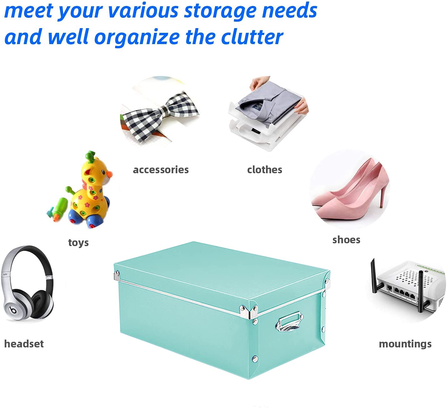 3-Pack Collapsible Plastic Storage Boxes with Lids - Waterproof Teal Organizer Bins for Shoes, Clothes & Office Supplies | Space-Saving Home & Closet Organization Solution