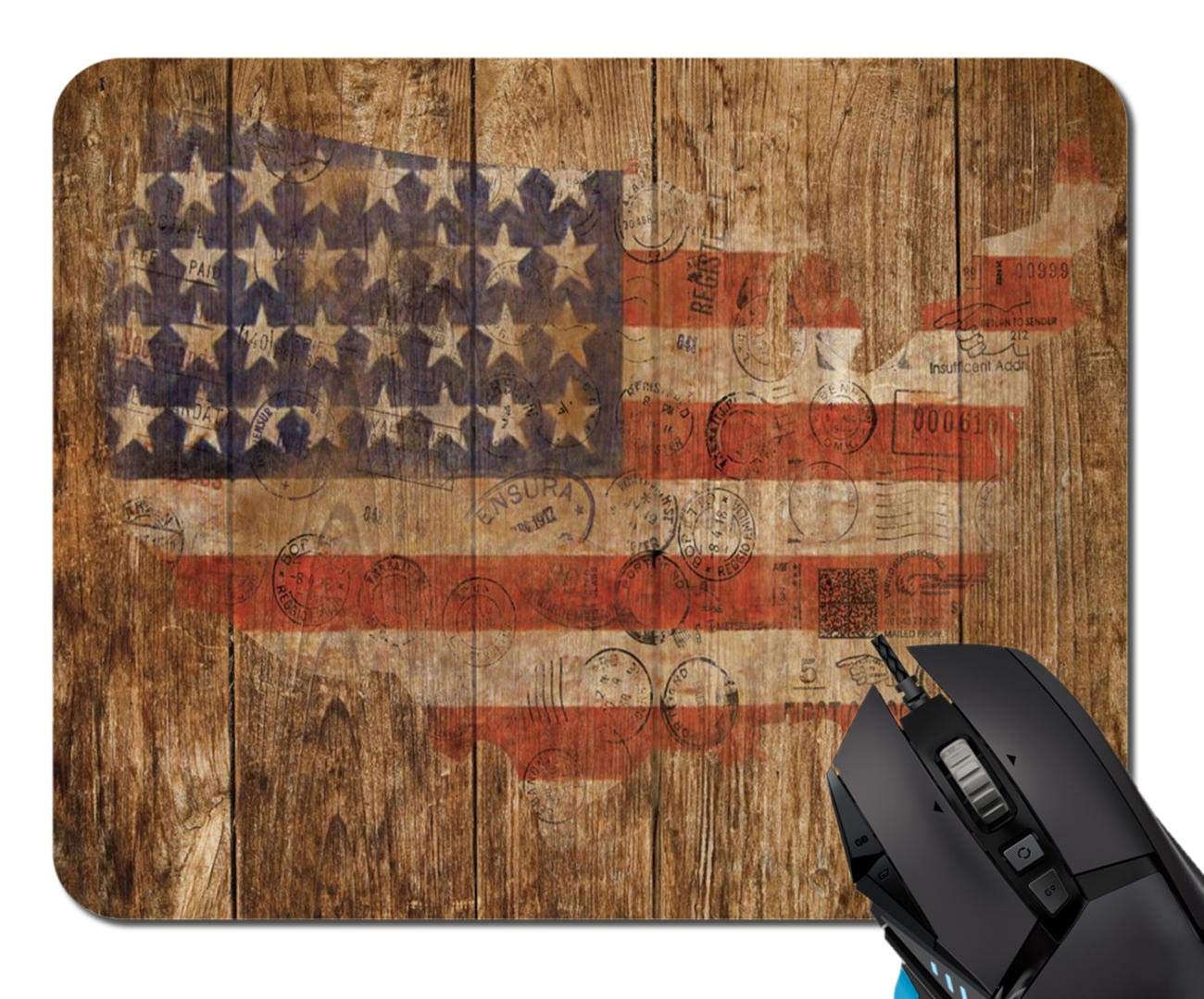Vintage American Flag Wooden Wall Mouse Pad - Non-Slip Rubber Base Rectangle Mousepad for Computer & Laptop - Perfect Office Accessory & Desk Decor for Home & Work