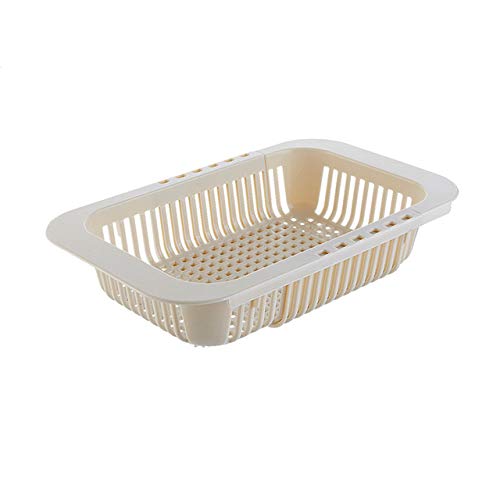 Retractable Sink Drain Basket - Plastic Dish Rack & Sink Filter for Kitchen - Beige Fruit Vegetable Basket - Perfect for Draining Dishes, Washing Produce, and Organizing Kitchen Sink Accessories