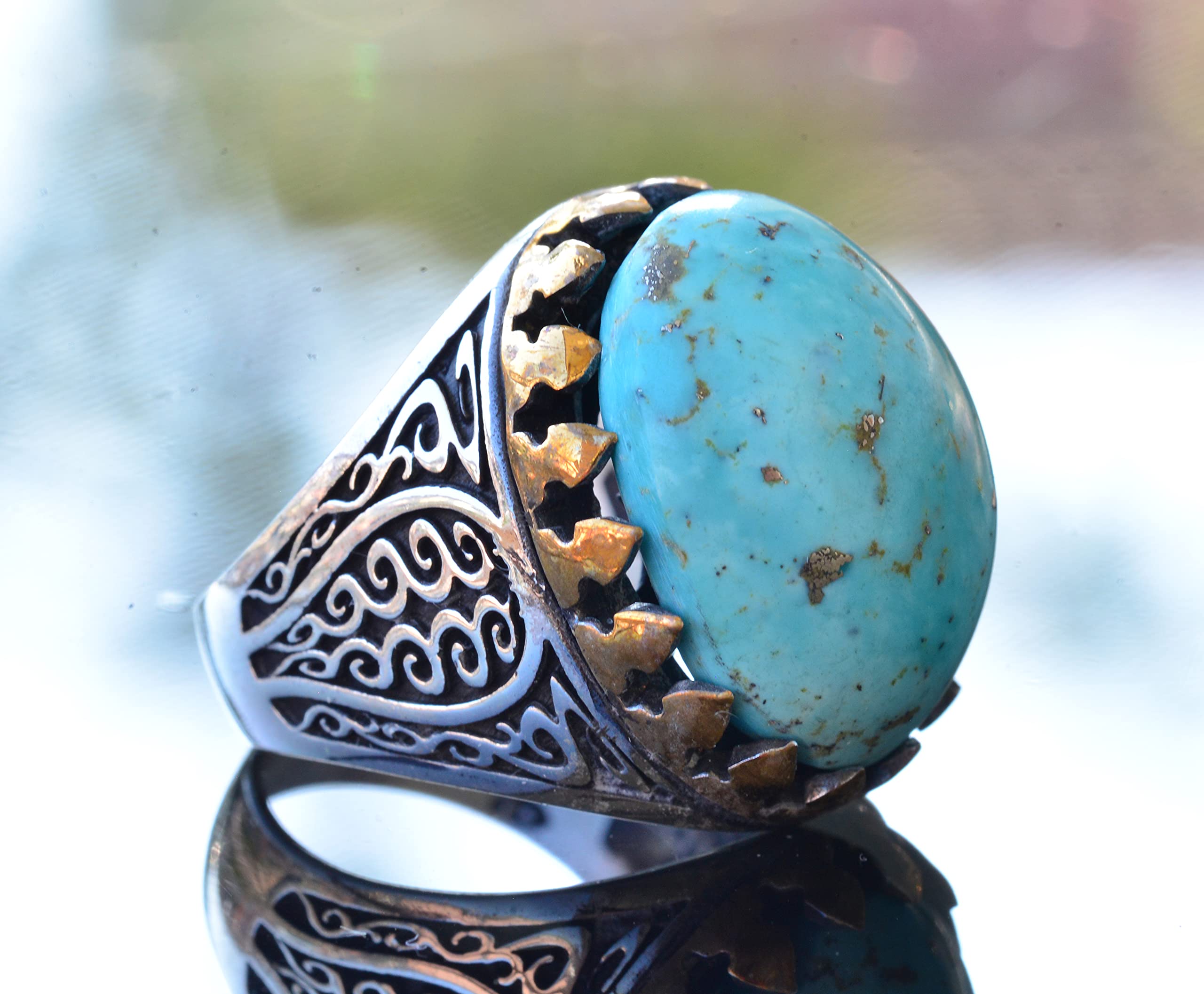 Natural Arizona Turquoise Gemstone Ring for Men - Sterling Silver Handmade Jewelry - Perfect for Gifts, Weddings & Everyday Wear