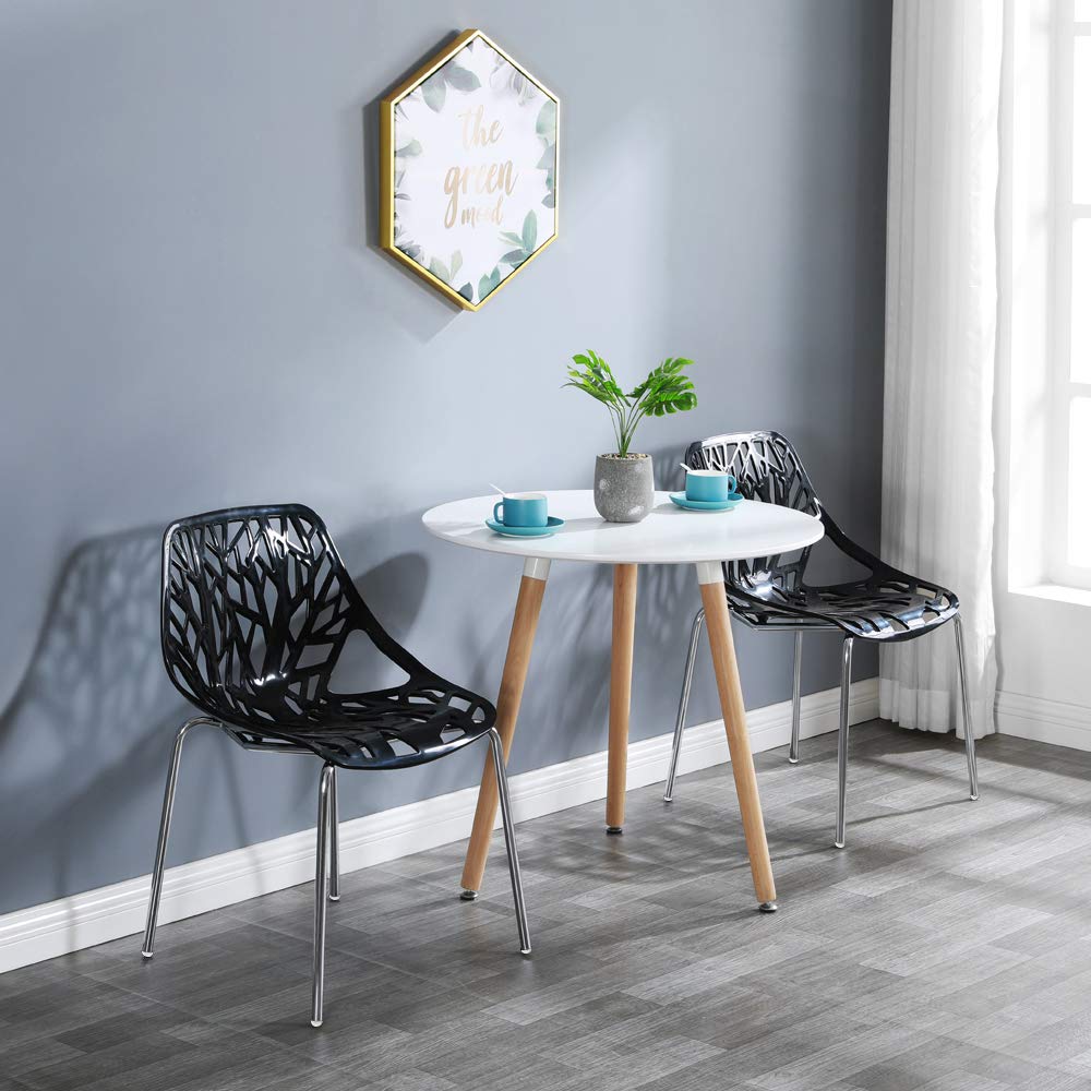 Bonnlo Modern Black Dining Chairs Set of 6 - Stackable Plastic Saping Birch Chairs for Kitchen, Dining Room, Office & Restaurant - Space Saving Furniture for Small Spaces & Compact Homes (6-Pack, Black)