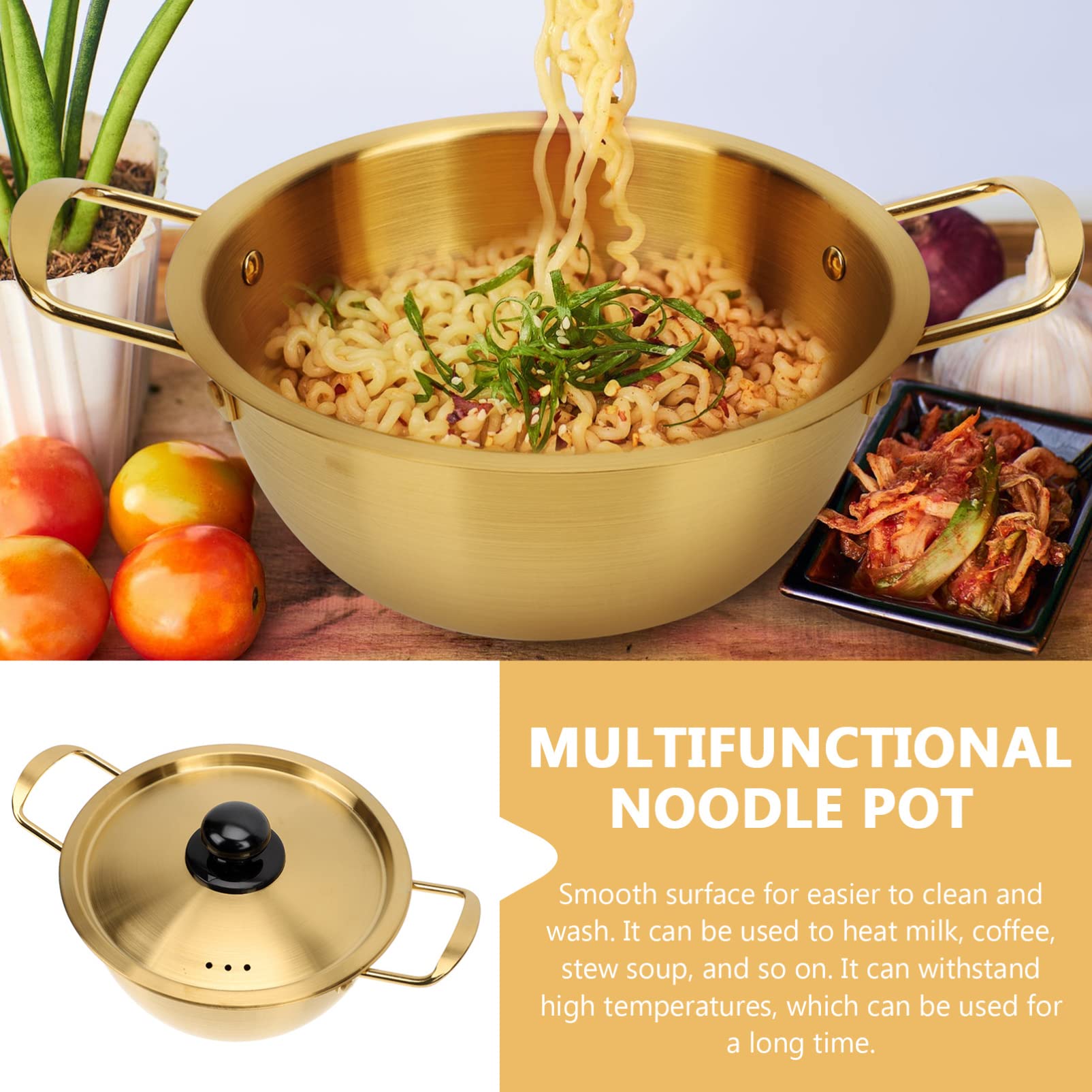 Hemoton Stainless Steel Instant Noodle Pot - Korean Ramen Cookware Set, Small Hot Pot for Seafood & Soup - Perfect for Dorm Cooking, Camping Meals & Quick Ramen Nights