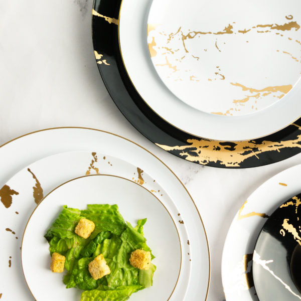 10-Pack White & Gold Round Plastic Plates - Eco-Friendly, Durable Dinnerware for Parties, Picnics & Everyday Use