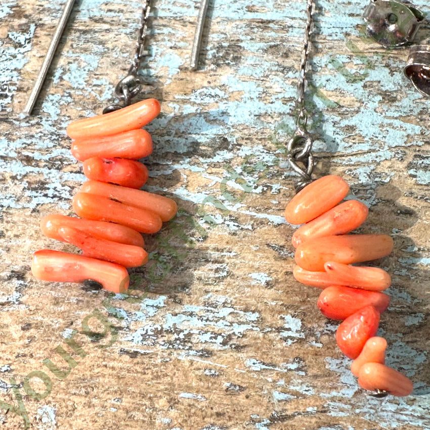 Sterling Silver Coral Branch Dangle Earrings for Women - Elegant Shoulder Duster Drop Earrings for Party, Wedding & Special Occasions