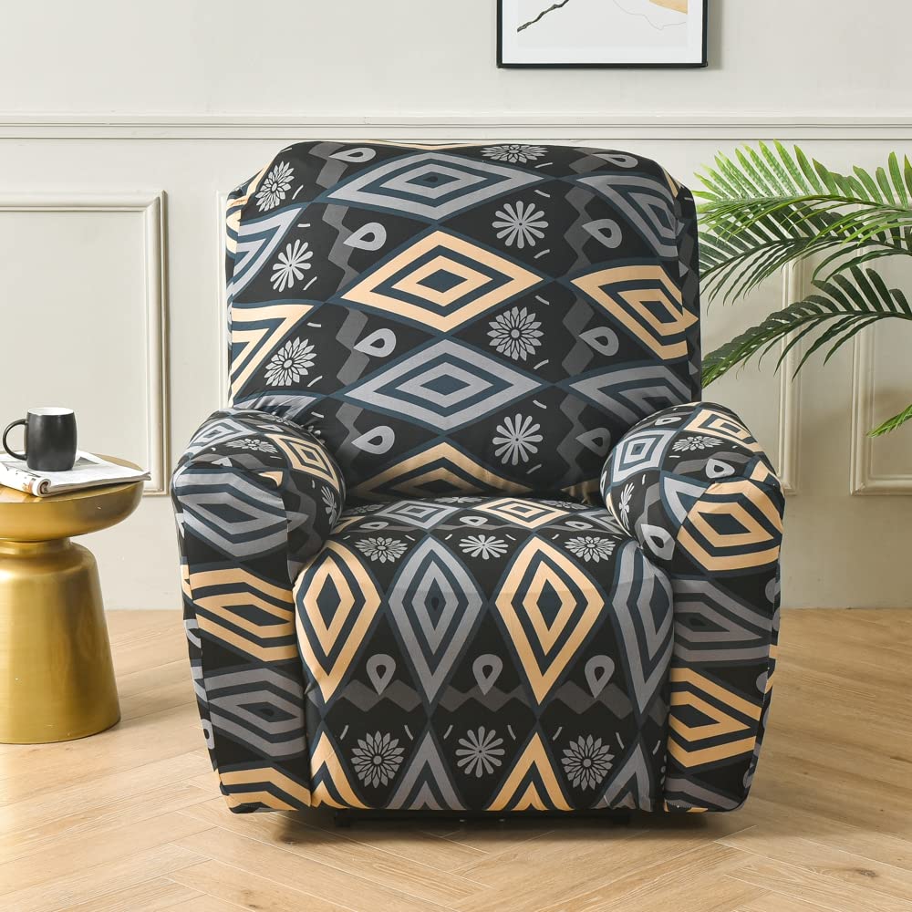 4Pcs Non-Slip Recliner Chair Covers with Side Pockets - Stretchable Furniture Protector for Reclining Sofa & Couch - Perfect for Living Room, Home Theater & Relaxation (Color01)