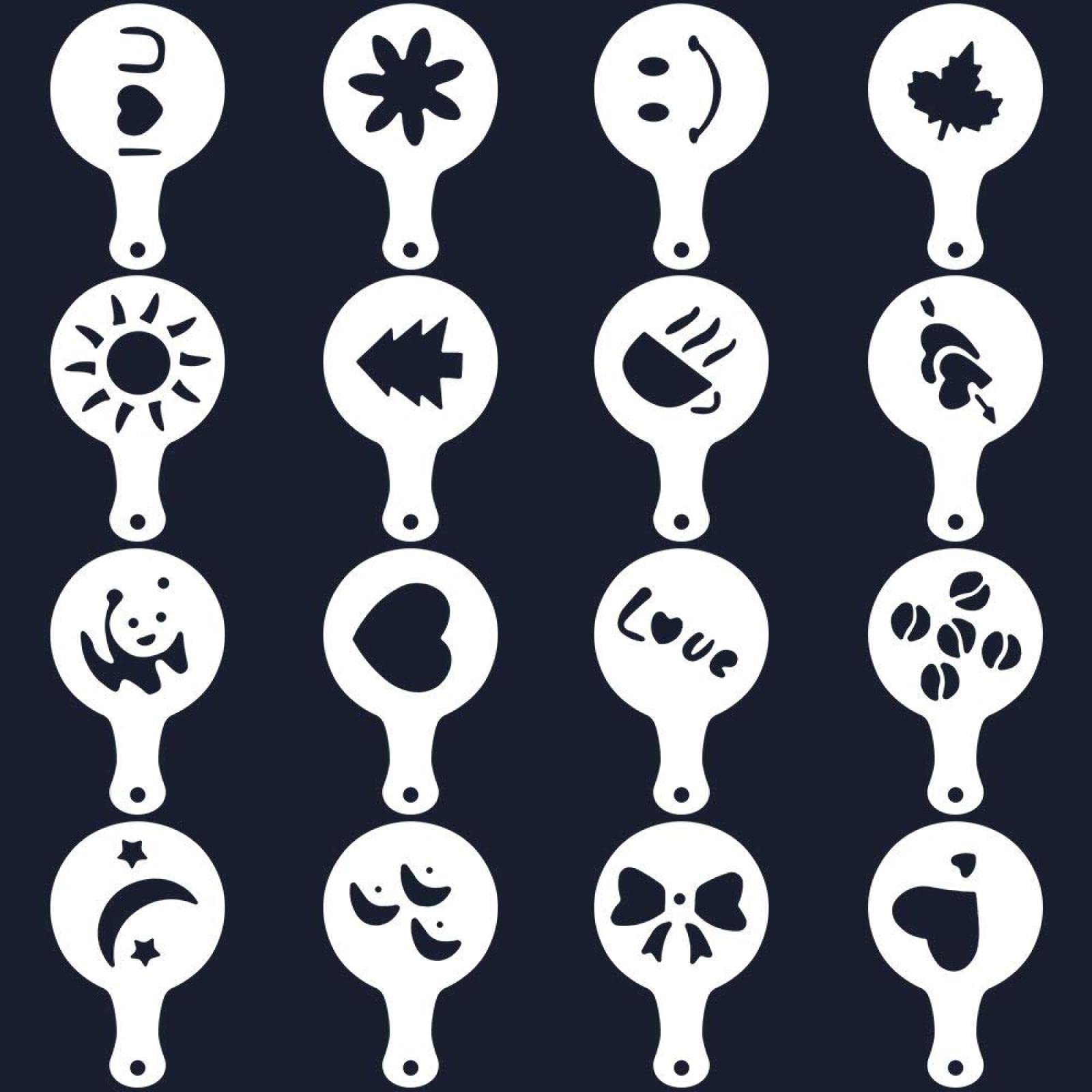 16 Pcs Coffee Stencils for Latte Art - Reusable Cappuccino Molds & Coffee Printing Templates - Perfect for Baristas, Home Brewing, and DIY Coffee Decorations