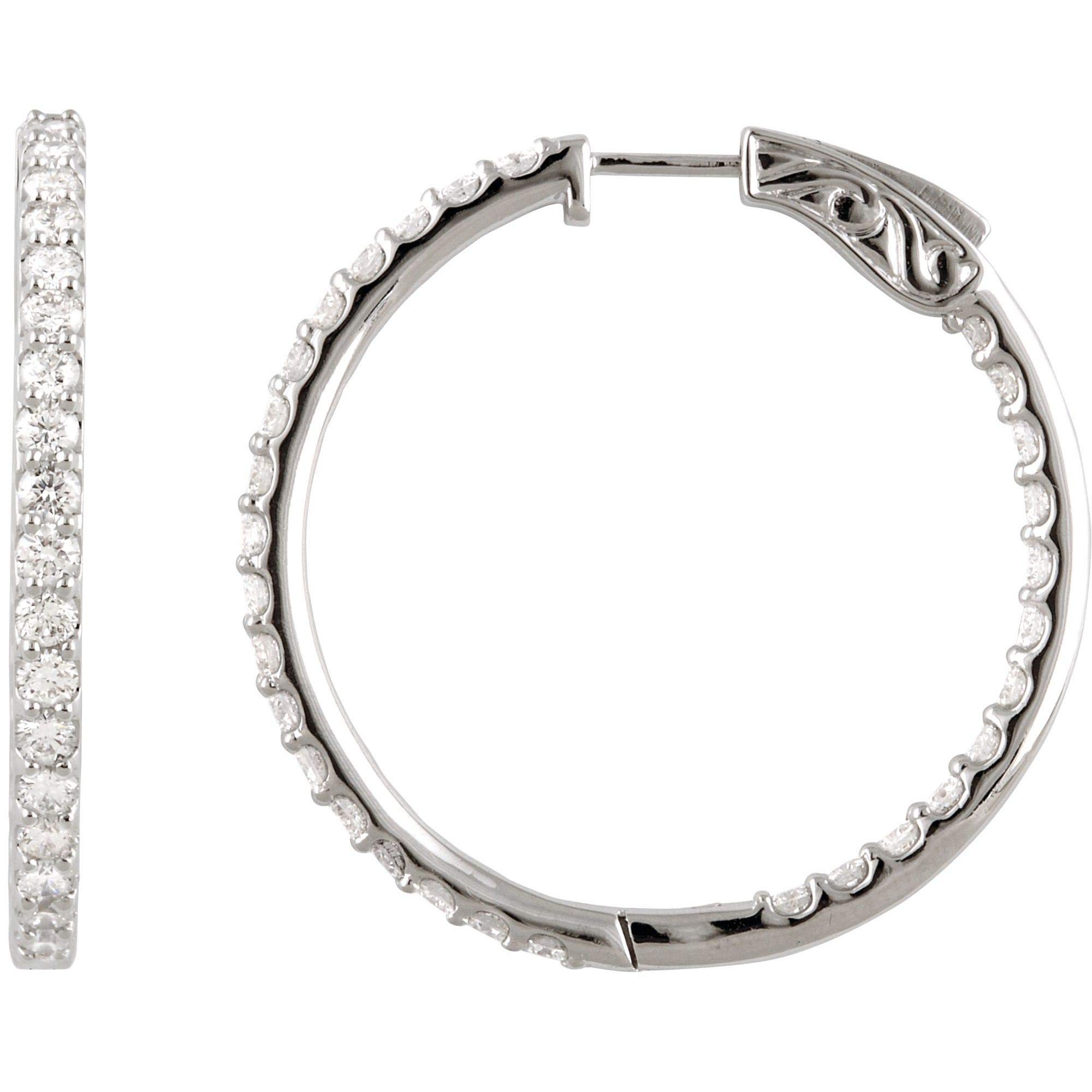 Sterling Silver Cubic Zirconia Inside-Outside 34.5mm Hoop Earrings for Women - Genuine 925 Silver Fashion Jewelry - Perfect for Parties, Weddings & Everyday Wear
