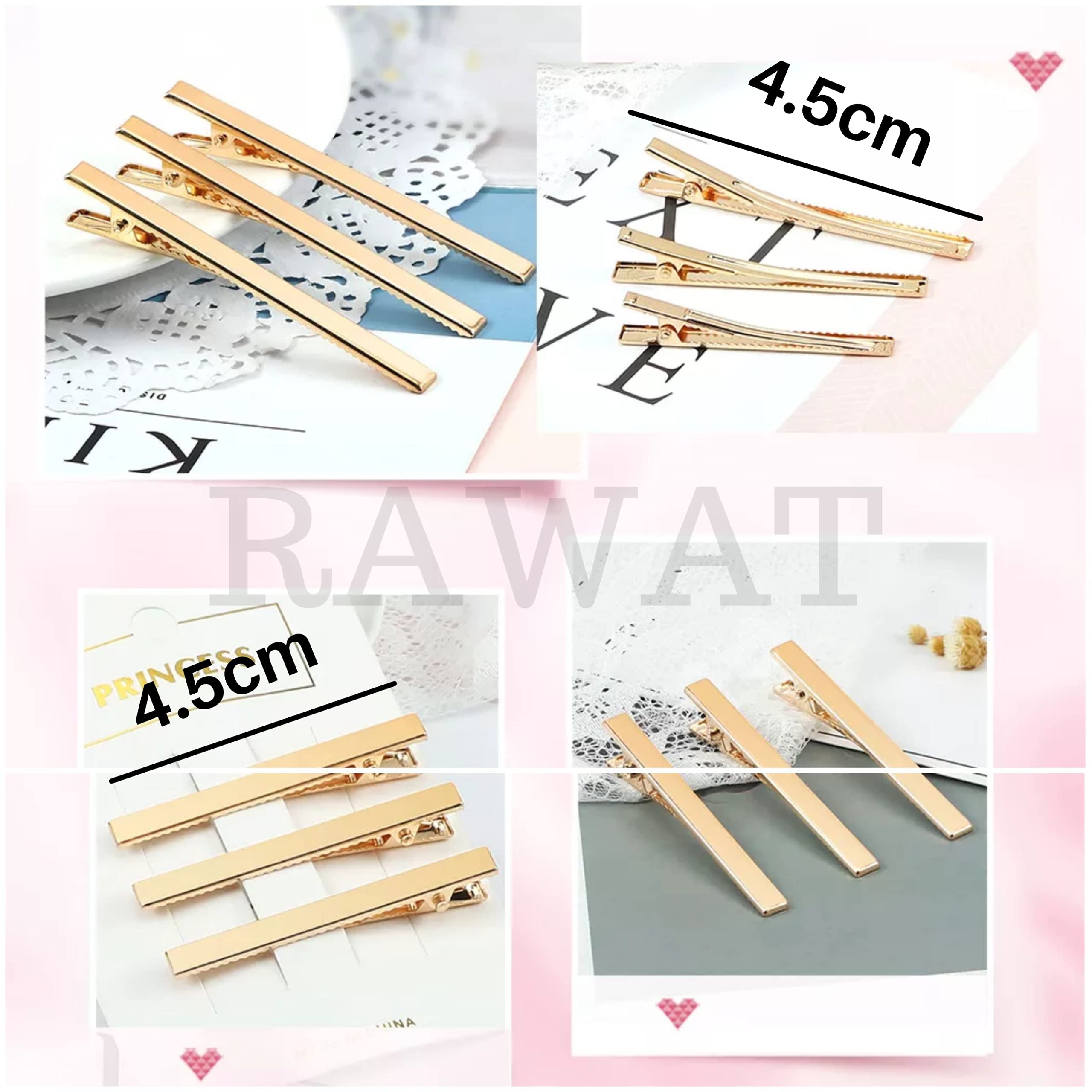 RAWAT Alloy Metal Single Prong Alligator Hair Clips - 4.5CM Gold Hairpins for Women (Pack of 100) | DIY Hair Bows, Updos, Braids & Wedding Hairstyles