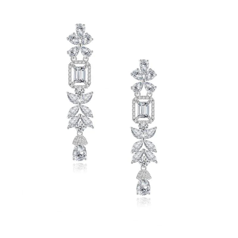 Elegant Crystal Chandelier Wedding Earrings for Bride - Silver 7686 | Perfect for Bridal Party, Evening Gala & Formal Occasions