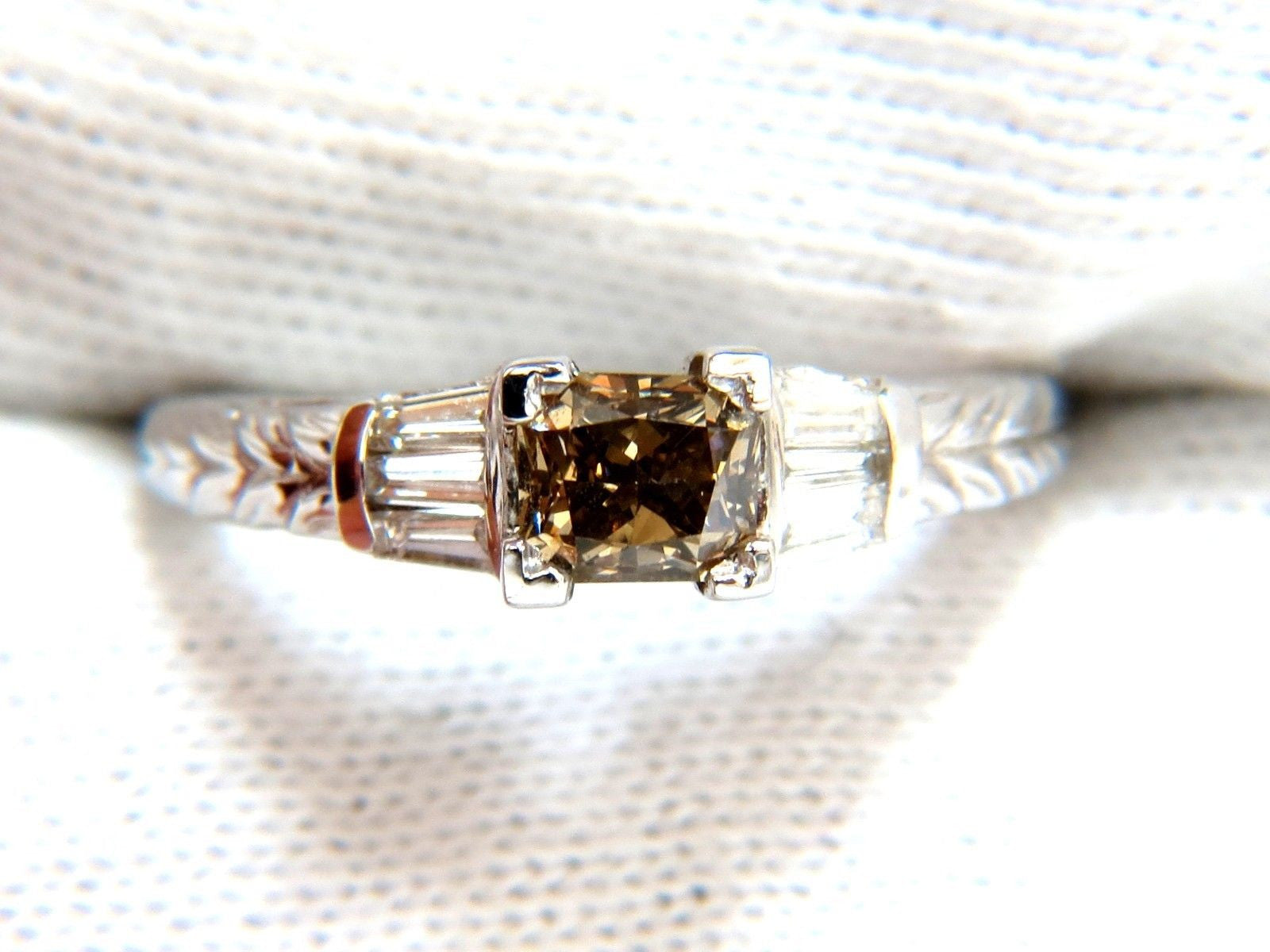 1.29ct Natural Fancy Brown Diamond Ring in 14KT Edwardian Gilt Scaling Deco Style - Vintage Elegance for Weddings & Special Occasions