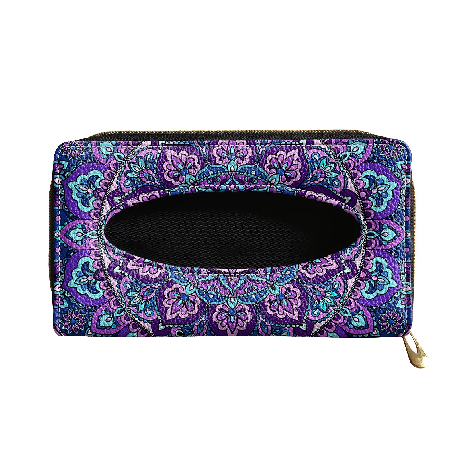 Renewold 2-Pack Car Tissue Holder - Mandala Lotus Purple Sun Visor Napkin Organizer | Leather Backseat & Door Side Tissue Box for Car, Home & Office | Easy to Clean | Perfect for Road Trips, Daily Commute & Workspace Organization