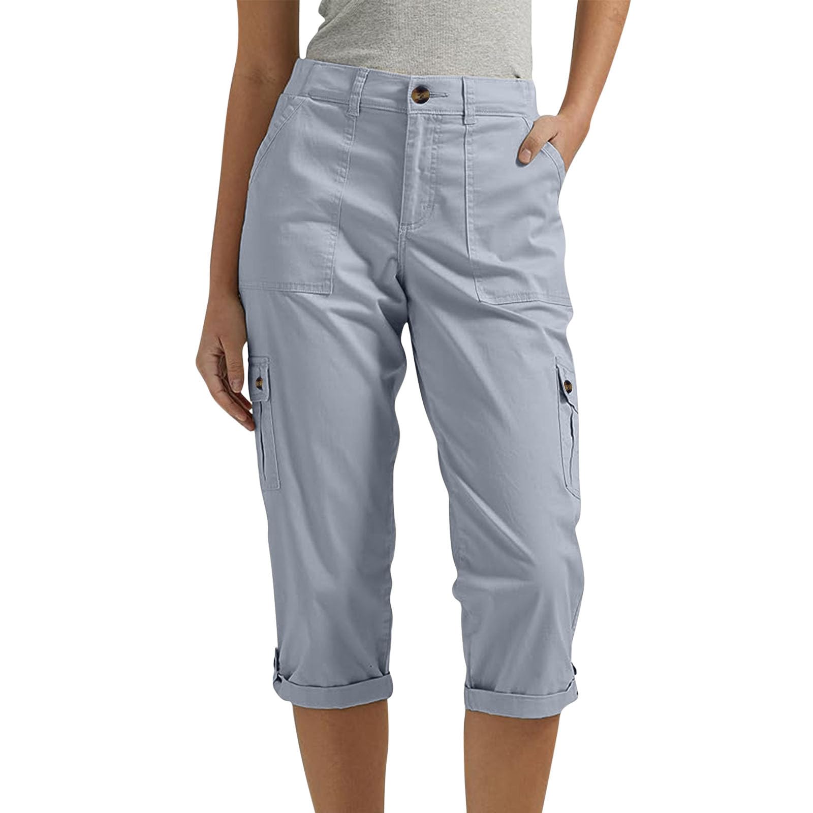 Women's High Waisted Capri Pants - Summer Cropped Hiking Pants with Pockets | Lightweight Outdoor Travel Pants for Walking, Yoga & Casual Wear