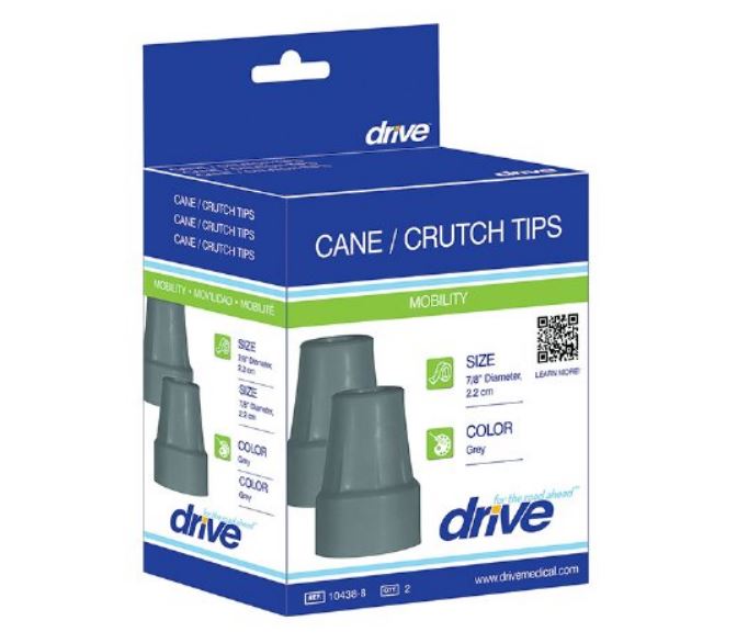 Drive 10439 8 Cane/Crutch Tip - Pack of 16 - Non-Slip Rubber Replacement Tips for Canes, Walkers & Crutches - Indoor & Outdoor Use for Safety & Stability