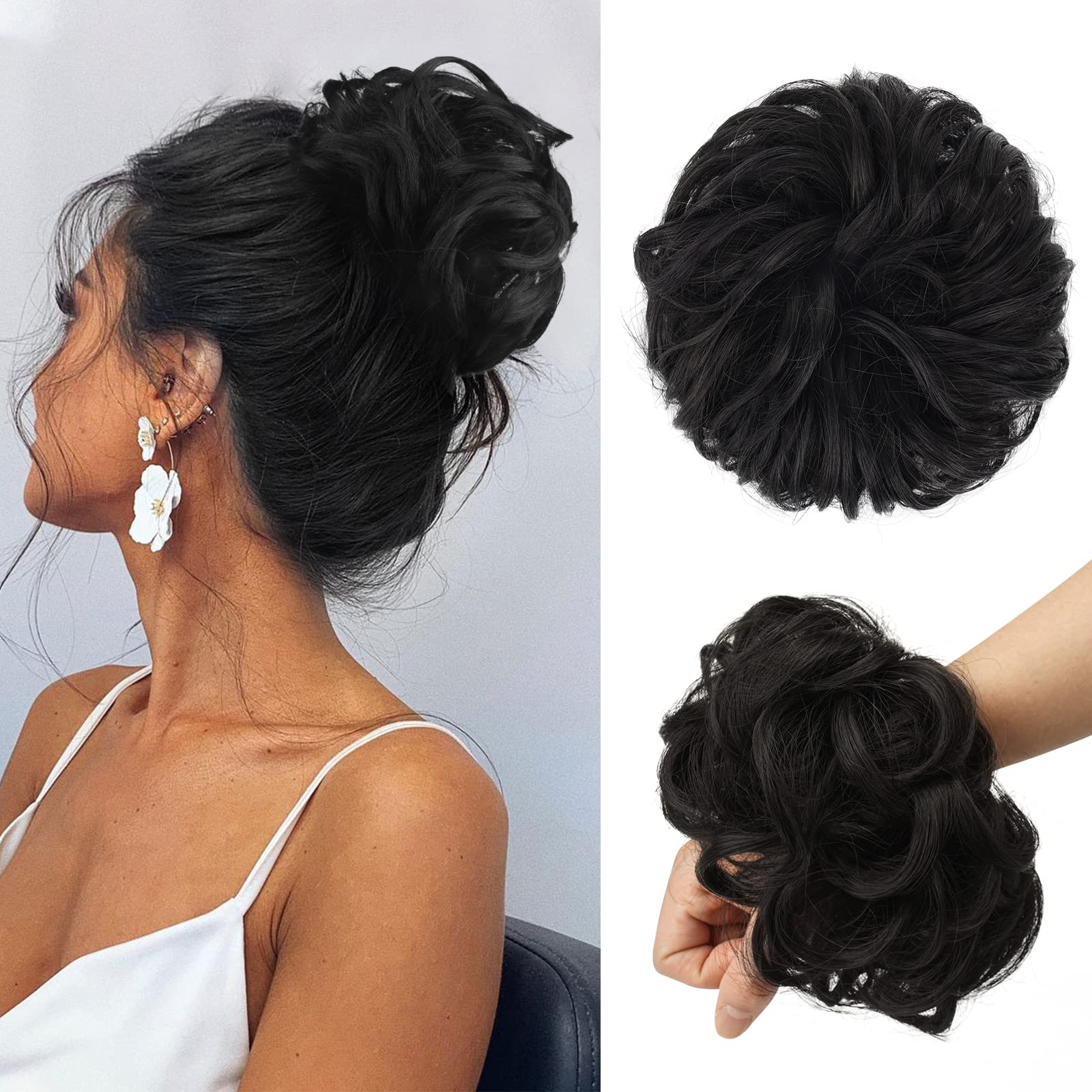 Large Curly Hair Bun Scrunchie Extension - Perfect for Ponytails, Updos & Everyday Hairstyles