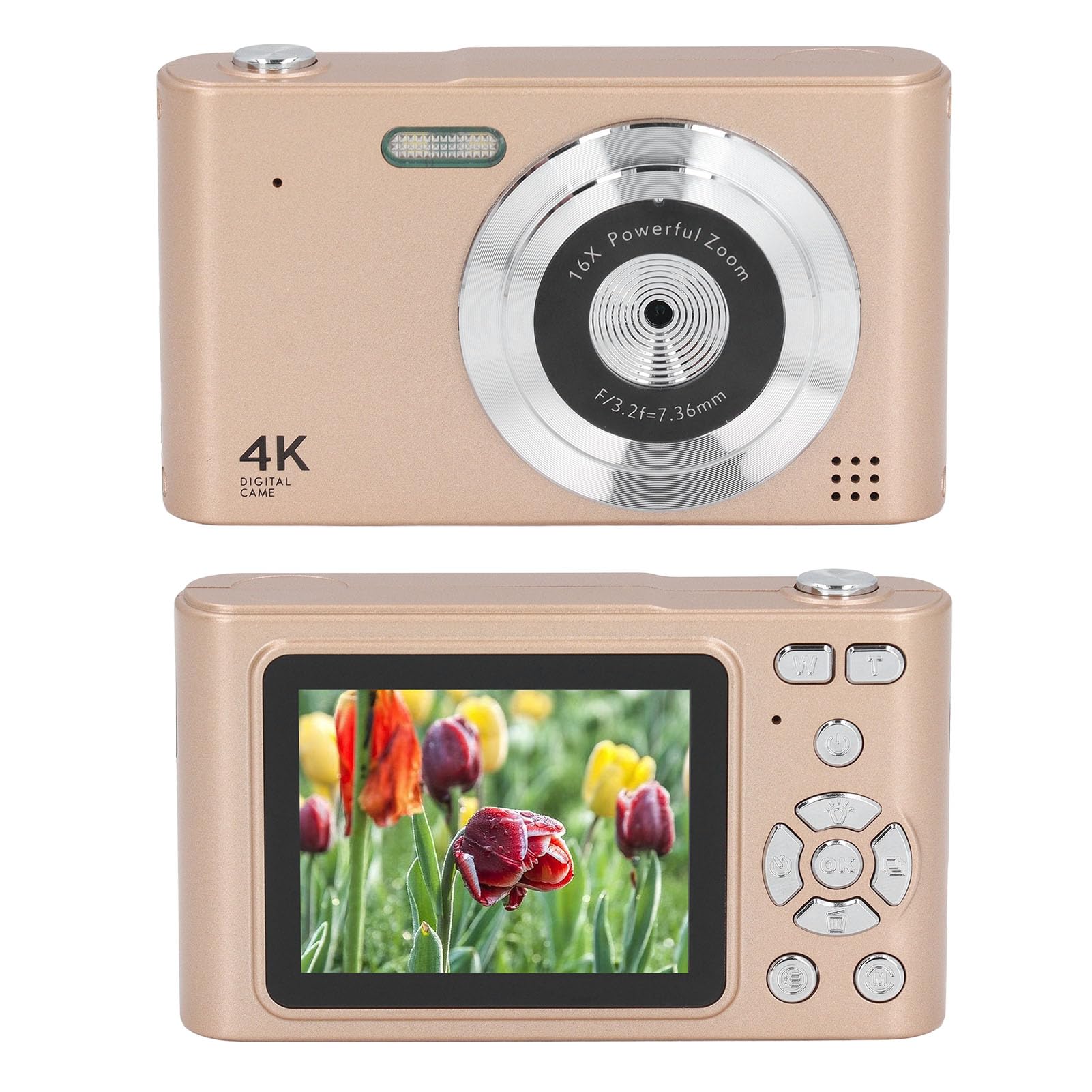 4K Digital Camera for Photography & Vlogging - 48MP, 16X Zoom, Auto Focus, Anti-Shake, Compact Point and Shoot Travel Camera (Gold) - Perfect for Travel, YouTube Videos, Family Events & Outdoor Adventures