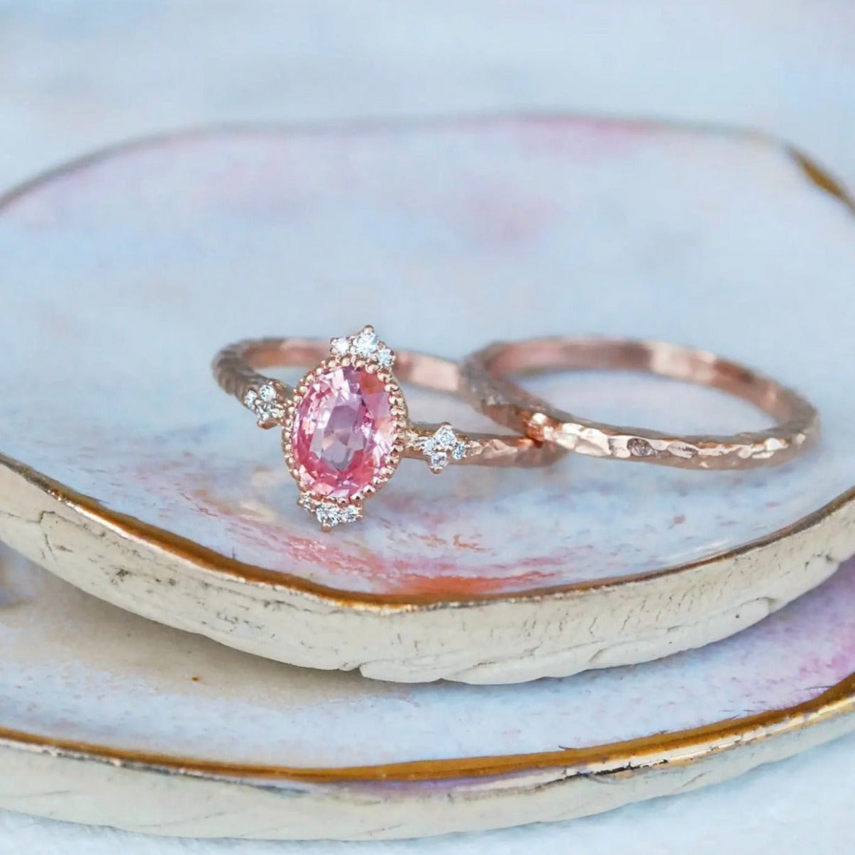 Stunning 'Aurora' Peach Sapphire Ring - 14K Gold Vintage Engagement Ring for Women - Perfect for Weddings, Anniversaries & Special Occasions