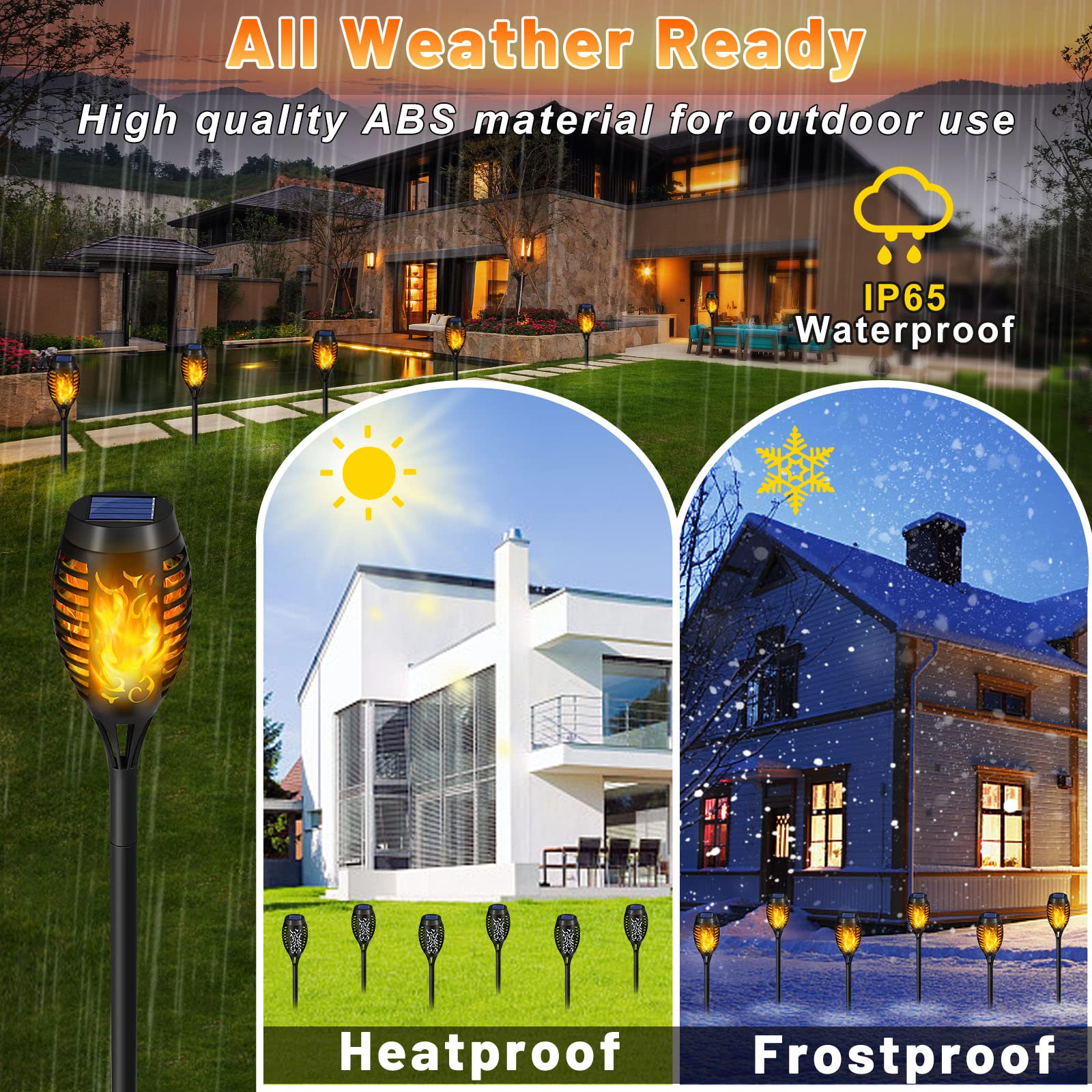 6 Pack Solar Torch Lights Outdoor Waterproof - Flickering Flame Solar Garden Lights with Auto On/Off for Yard, Patio & Landscape Decoration | Perfect for Backyard Parties, Pathway Lighting & Outdoor Ambiance