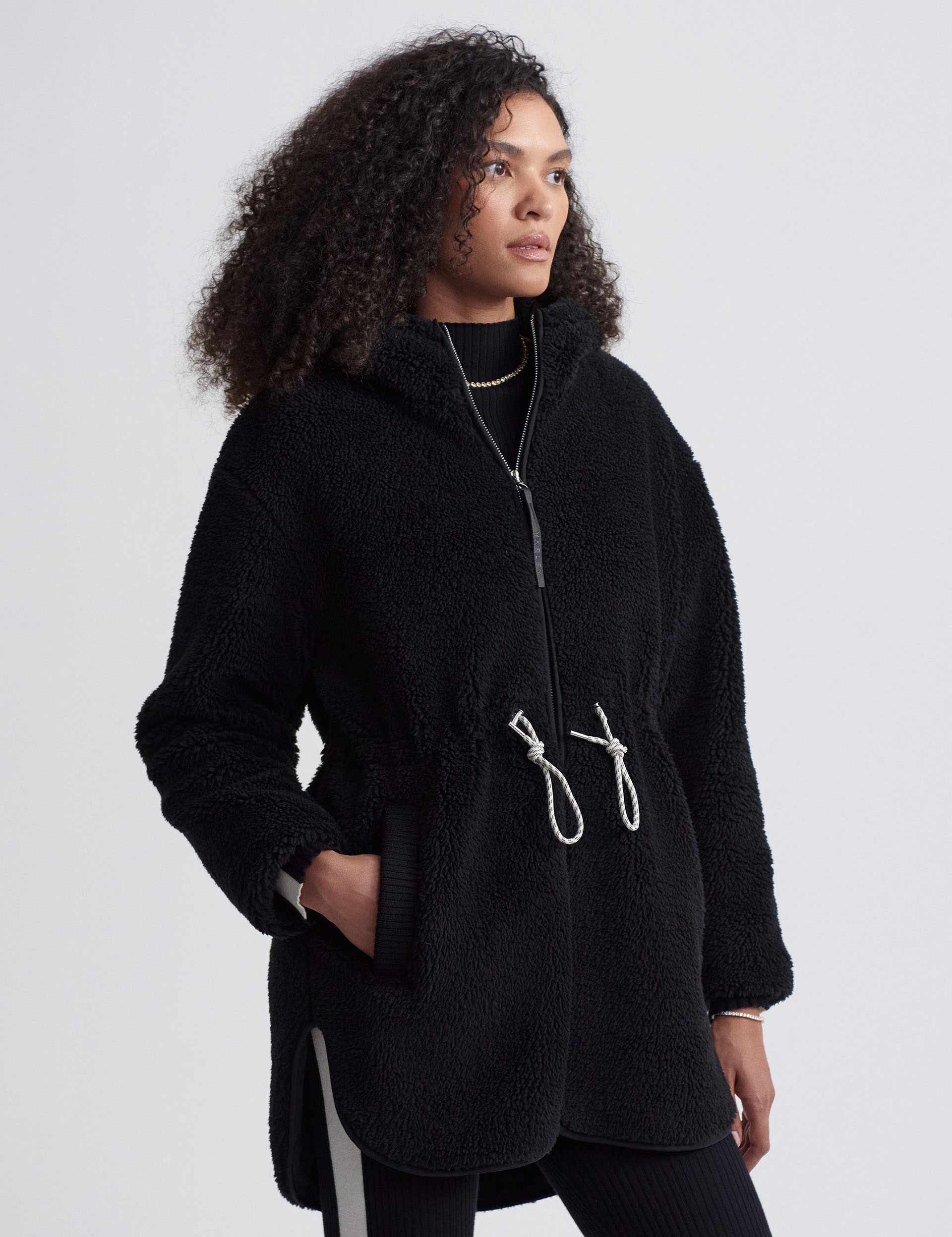 Lowens Sherpa Jacket for Women - Soft & Warm Winter Fleece Coat, Black | Cozy Outerwear for Casual Outings, Hiking & Cold Weather Fashion