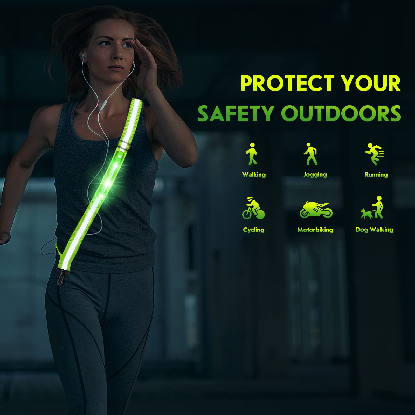 Simket Rechargeable LED Reflective Safety Sash - Adjustable High Visibility Walking Gear for Night Running, Jogging & Biking - Perfect for Men & Women Outdoor Activities - Ideal for Early Morning Runs, Evening Walks and Low-Light Cycling Safety