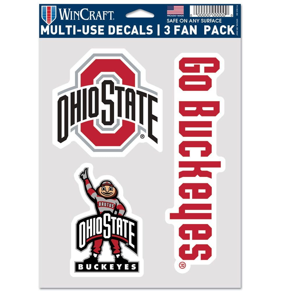 WinCraft Ohio State Buckeyes 3-Piece Fan Pack Decals - Premium Vinyl Stickers for Cars, Laptops & Windows - Show Your Team Spirit at Games, Tailgates & Home Decor