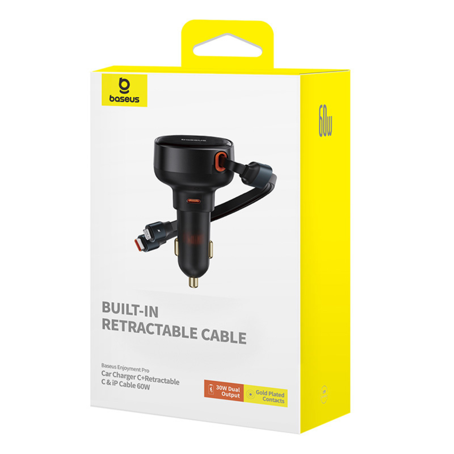 Baseus 60W Car Charger with Type C & Lightning Cable - Fast Charging for iPhone & Android - Perfect for Road Trips & Commuting