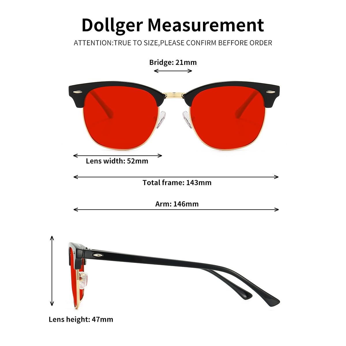 Polarized Browline Sunglasses for Men & Women - Classic Semi-Rimless Retro Frame with UV400 Protection - Perfect for Driving, Beach & Outdoor Activities