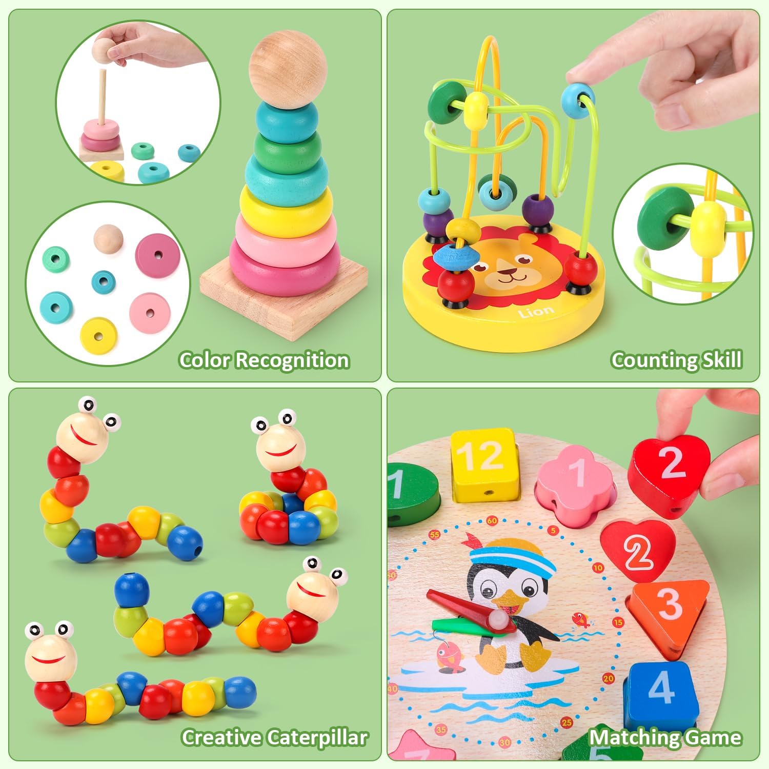 Montessori Wooden Toys for Kids Ages 2-6 - 6PCS Educational Learning Toys Set for Toddlers & Preschoolers | Perfect Birthday Gift for Boys & Girls | STEM Learning, Classroom & Homeschool Activities
