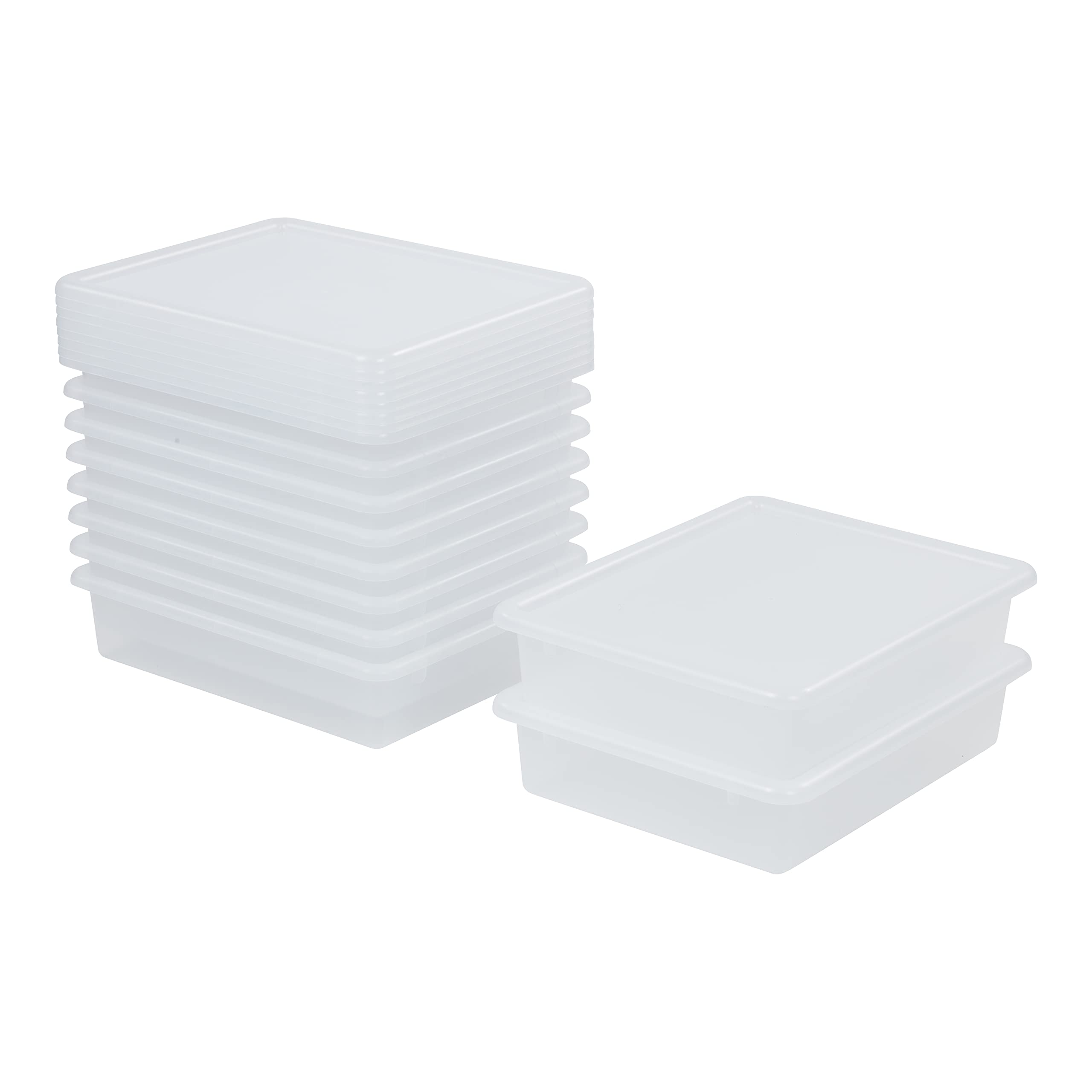 ECR4Kids 10-Piece Clear Plastic Letter Size Storage Trays with Lids - Organize Classroom Supplies, Office Files & Craft Materials - Stackable Storage Bins for School, Home & Office Organization