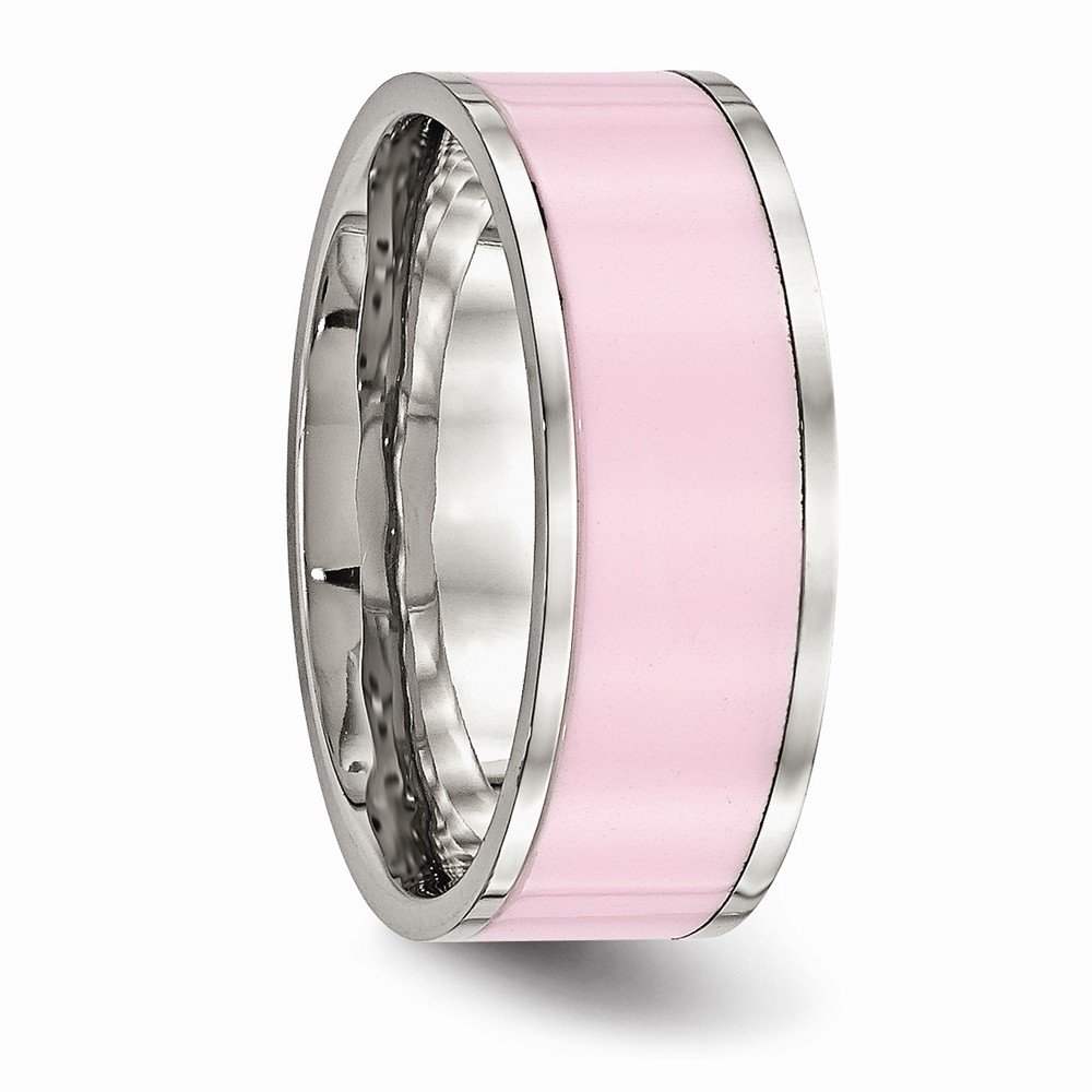 Solid Stainless Steel Pink Ceramic Wedding Band Ring for Women - Durable & Hypoallergenic Wedding, Engagement, Anniversary Jewelry Gift