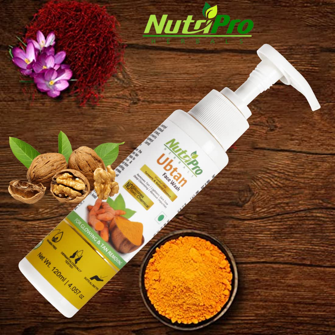 NutriPro Ubtan Turmeric Face Wash - Natural Glow & Tan Removal Cleanser | Silicone & Paraben Free 240ml (2 Pack) | Brightening Skincare for Daily Use & Post-Sun Care