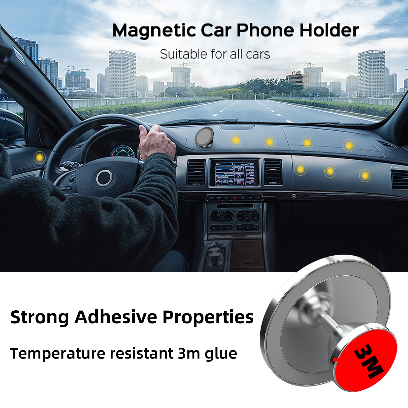 Super Strong Magnetic Phone Holder for Car - 360° Rotatable Universal Dashboard Mount Compatible with All Smartphones (Black) | Perfect for Hands-Free Navigation, Safe Driving & Road Trips