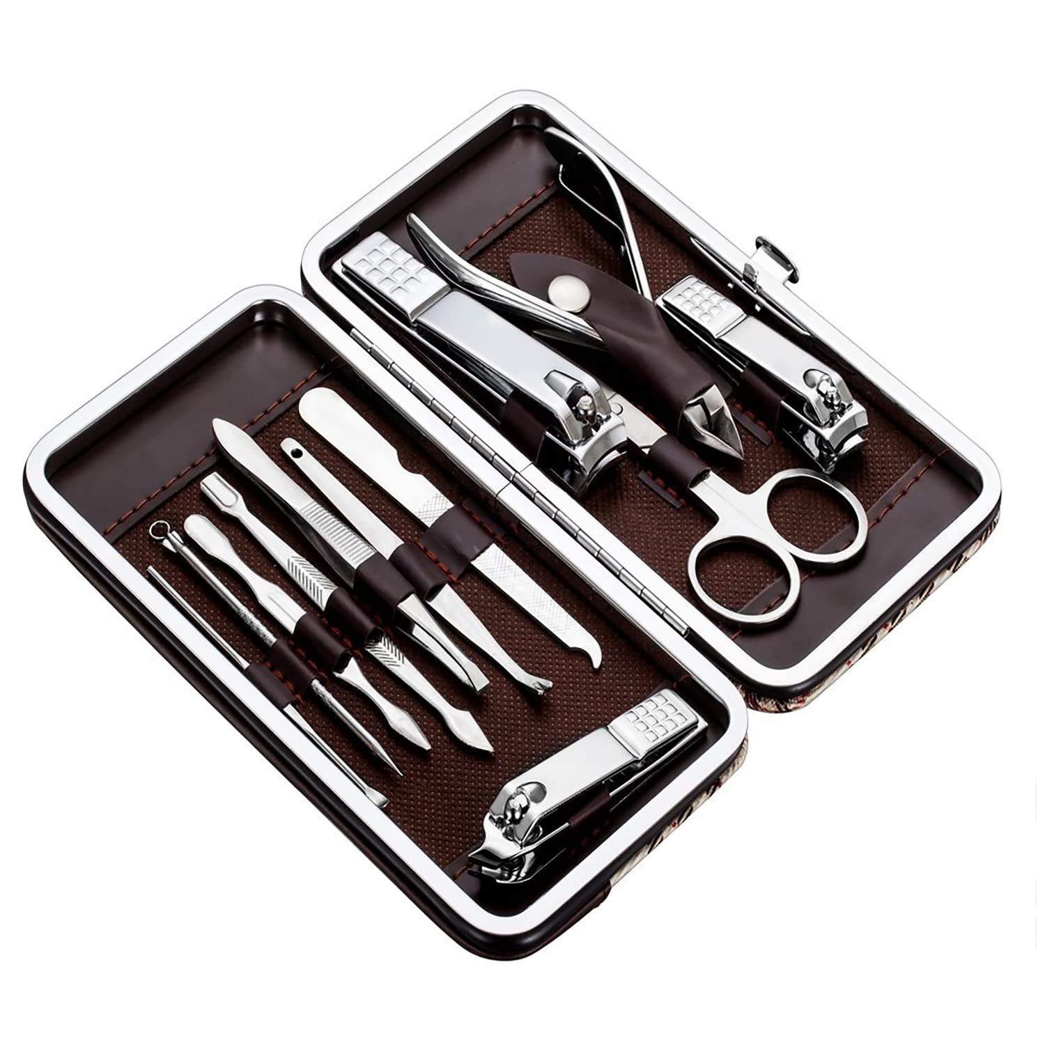 Professional 12-in-1 Stainless Steel Manicure & Grooming Kit with Luxury Leather Travel Case - Perfect for Home, Travel & Personal Care | MAPPERZ Nail Clipper Set