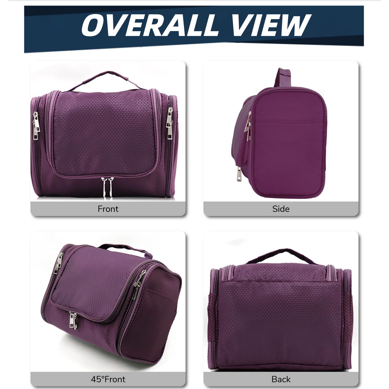 Premium Large Capacity Hanging Toiletry Bag for Women & Men - Waterproof Travel Cosmetic Organizer with Multiple Pockets for Makeup, Shaving Essentials & Full-Sized Toiletries (Purple) | Ideal for Vacation, Business Trips & Gym Use