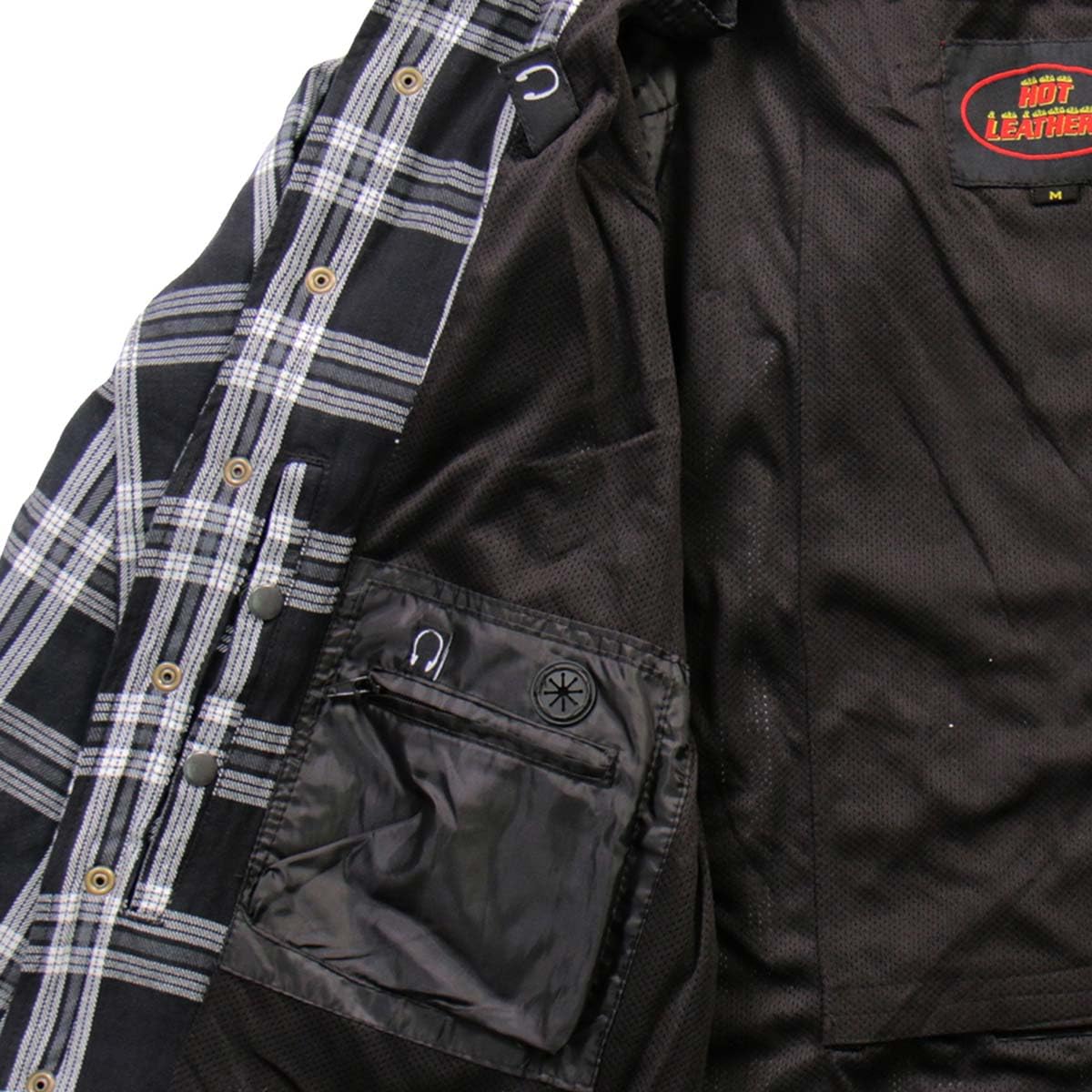 Hot Leathers JKM3002 Men's Black & White Flannel Motorcycle Shirt Jacket with CE Armor Protection - Medium Size | Riding Gear for Harley, Cruiser & Adventure Bikes