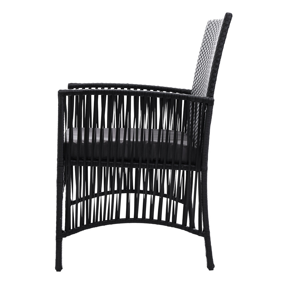 3-Piece Bistro Set Outdoor Patio Furniture - Rattan Table & Chairs with Cushions for Garden, Balcony, Backyard Dining & Relaxation