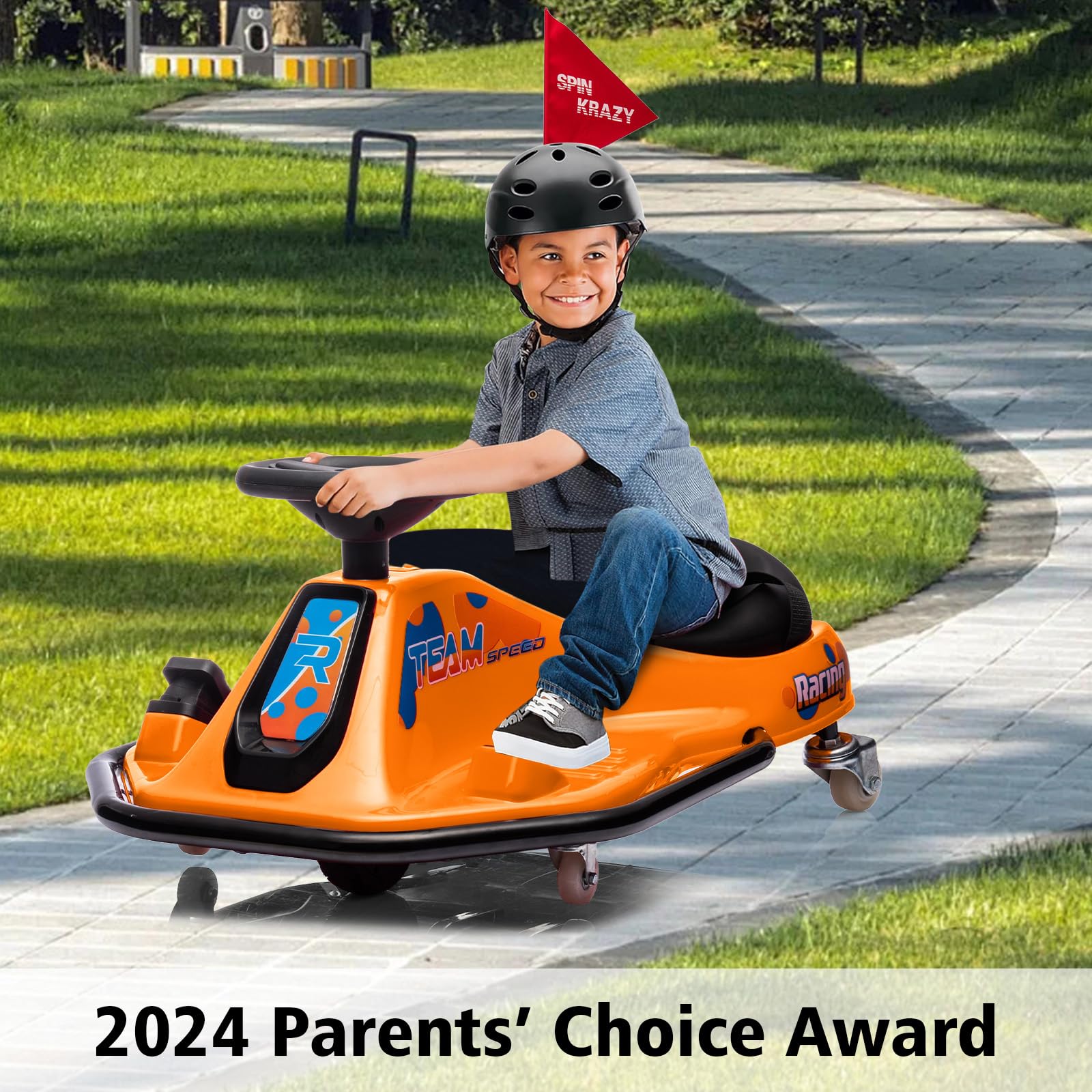 24V Kids Electric Drift Go-Kart with 7Ah Battery - 360° Rotating Drift System, Adjustable Speed & LED Lights - Perfect for Outdoor Play, Birthday Gifts & Backyard Racing (Orange)