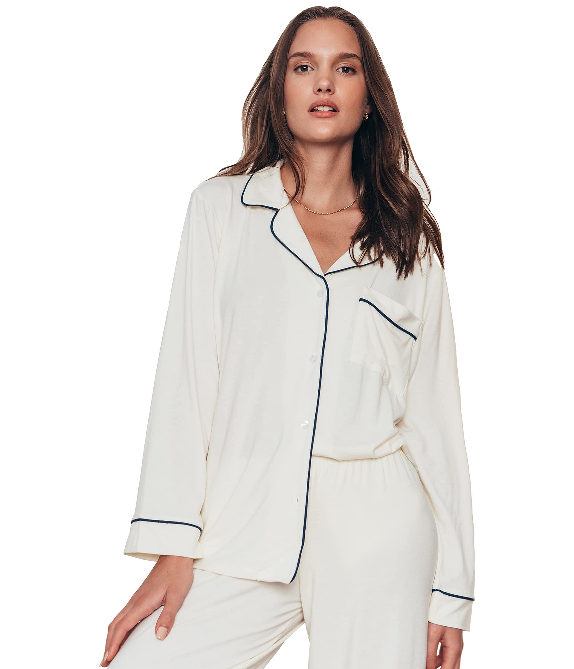 Eberjey Gisele Classic Women's Pajama Set - Soft Long Sleeve Shirt & Lounge Pants | Cozy Sleepwear for Women, Perfect for Nighttime Comfort & Relaxation at Home