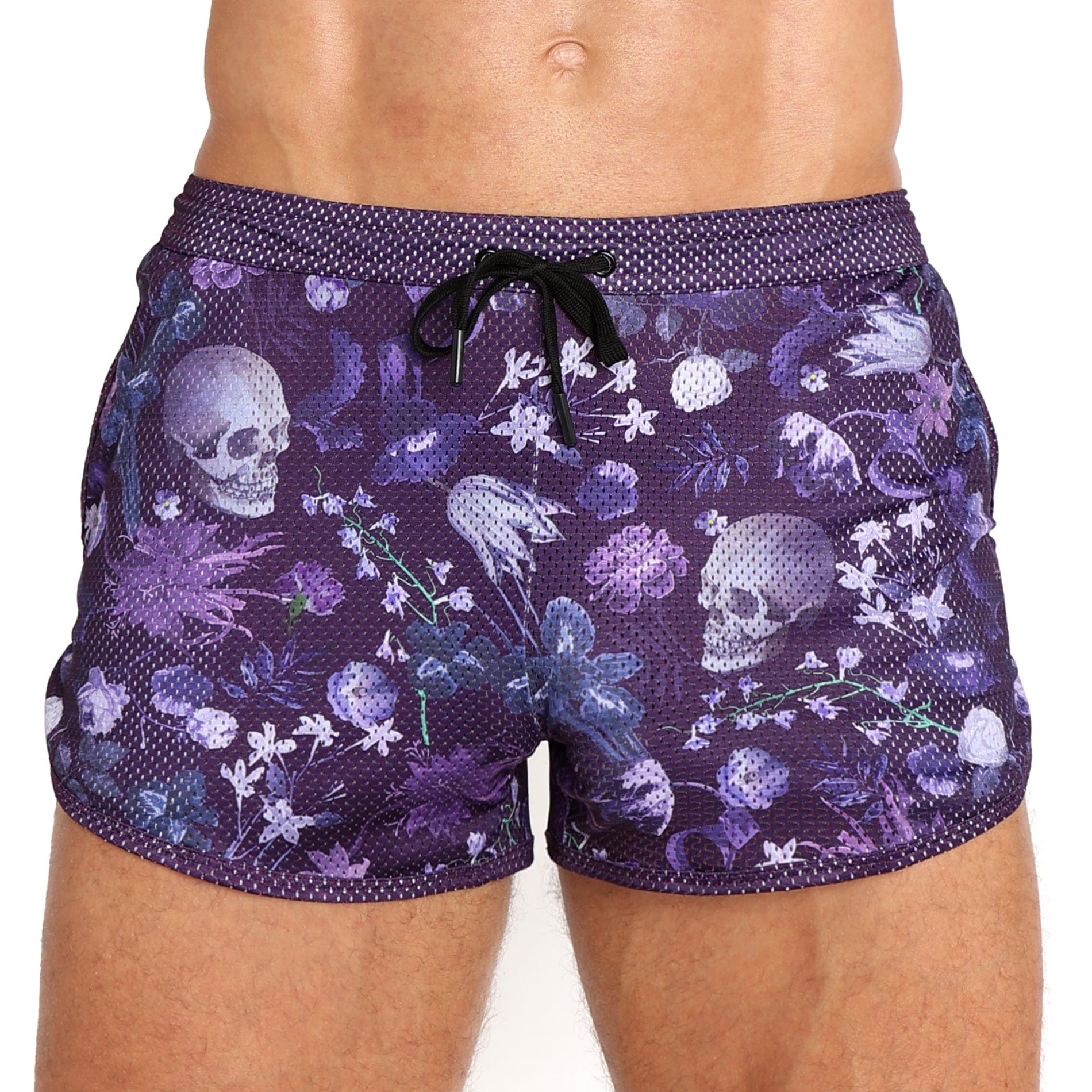 Hand Painted Dutch Floral Mesh Shorts - Purple Boho Summer Shorts for Women | Beach Vacation, Music Festival & Casual Outfit